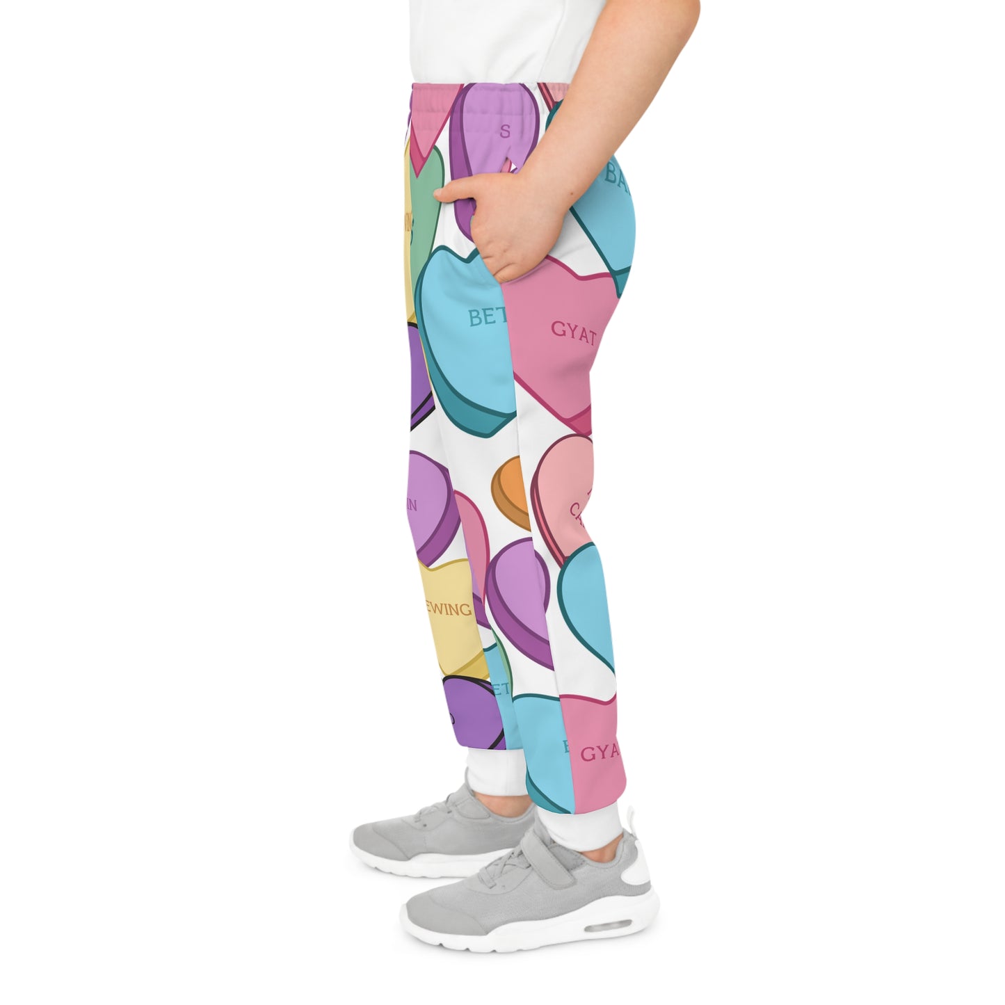 Valentines Day Kids Candy Hearts Joggers, Loungewear, Sweatpants, Fun Hearts and Slang Design