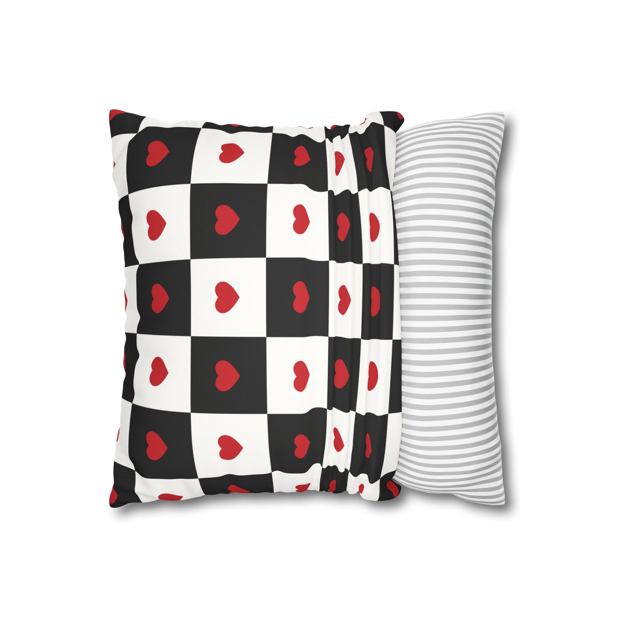 Valentines Pillowcase, Heart Pillow Cover, Checkered Decor, Faux Suede Cushion, Valentine's Day Gift, Square Throw Pillow, Love Home Decor
