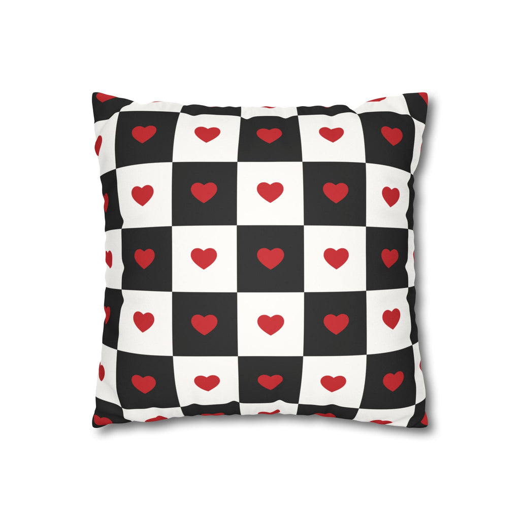 Valentines Pillowcase, Heart Pillow Cover, Checkered Decor, Faux Suede Cushion, Valentine's Day Gift, Square Throw Pillow, Love Home Decor