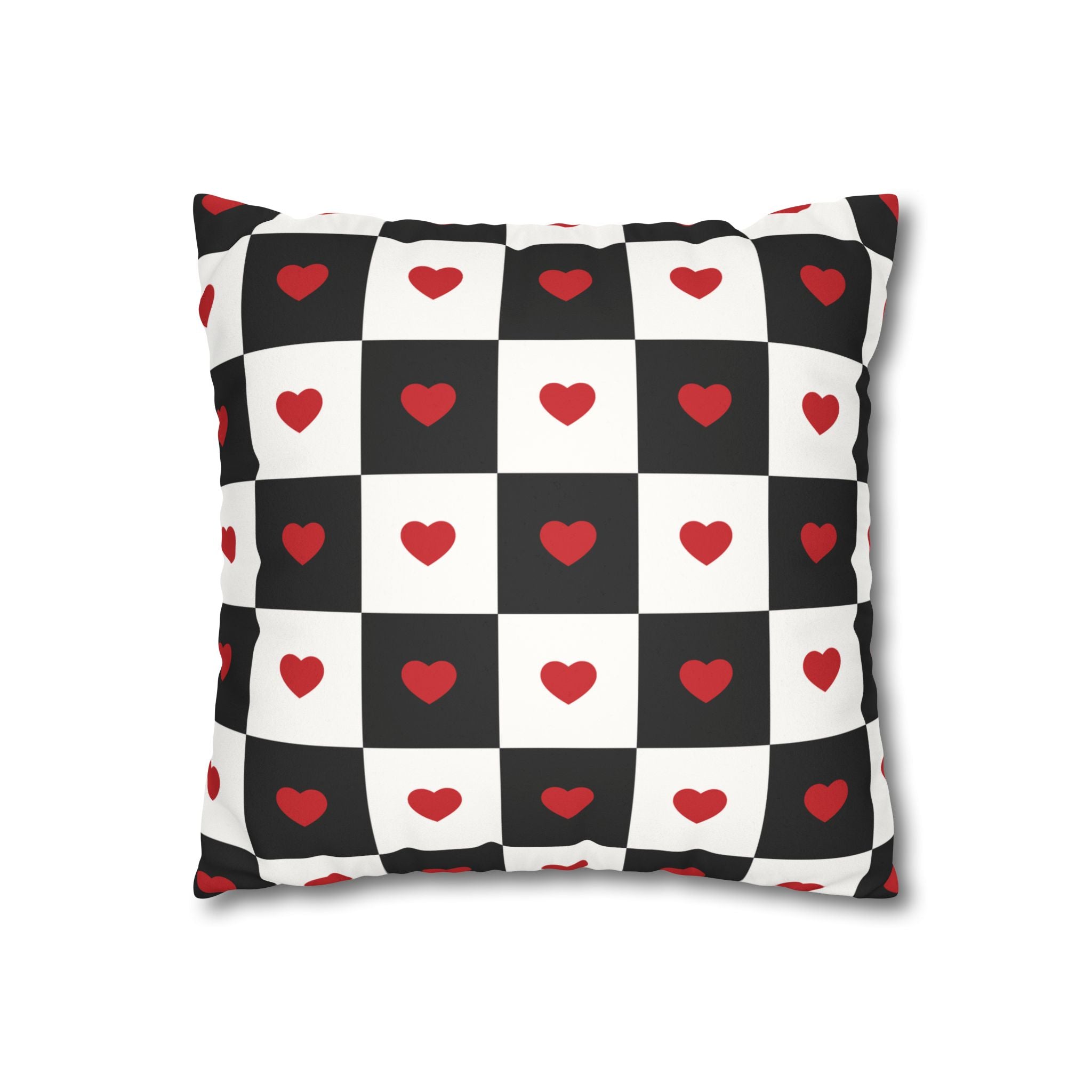 Valentines Pillowcase, Heart Pillow Cover, Checkered Decor, Faux Suede Cushion, Valentine's Day Gift, Square Throw Pillow, Love Home Decor