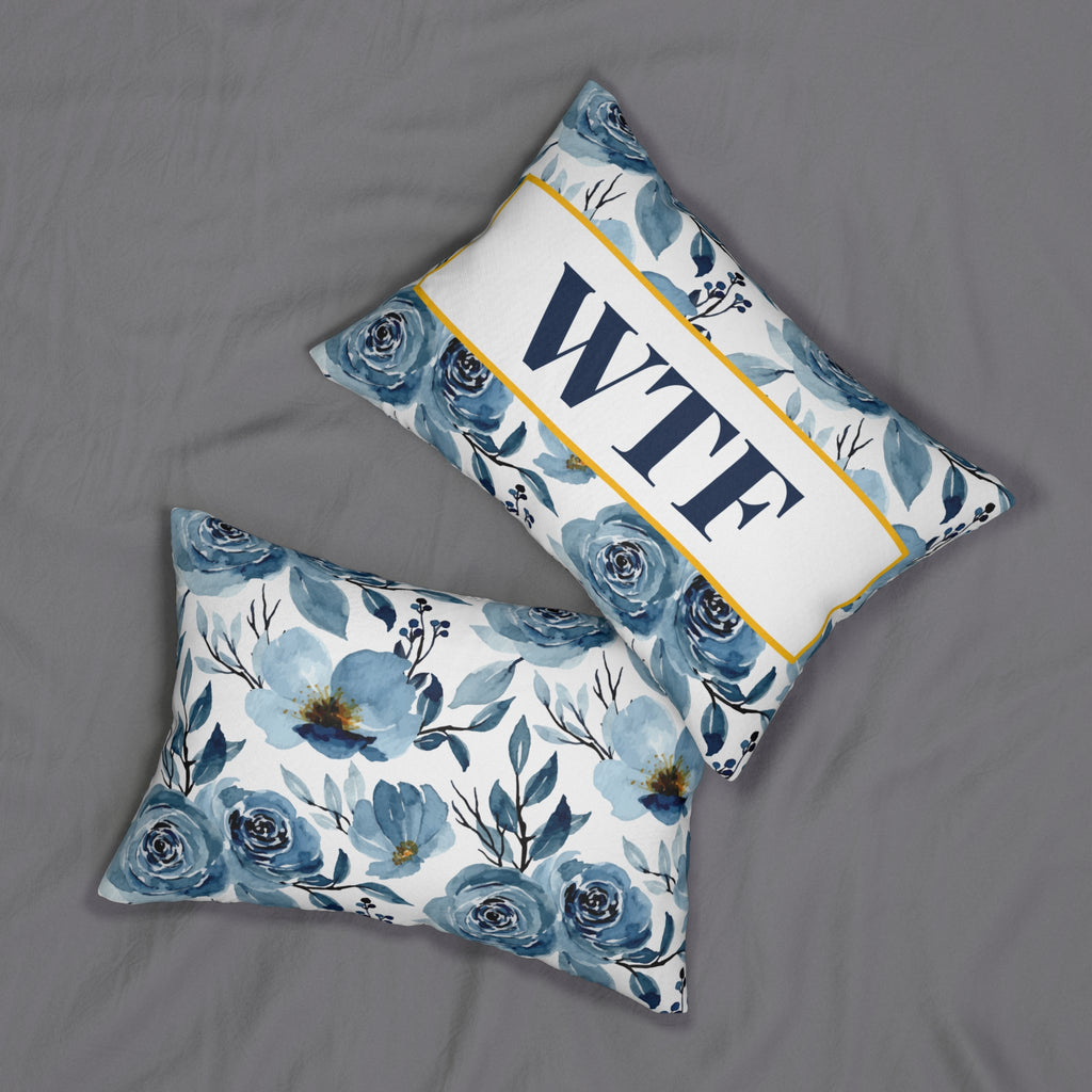 WTF Floral Decor Pillow WTF Decorative Pillow Navy and White Pillow