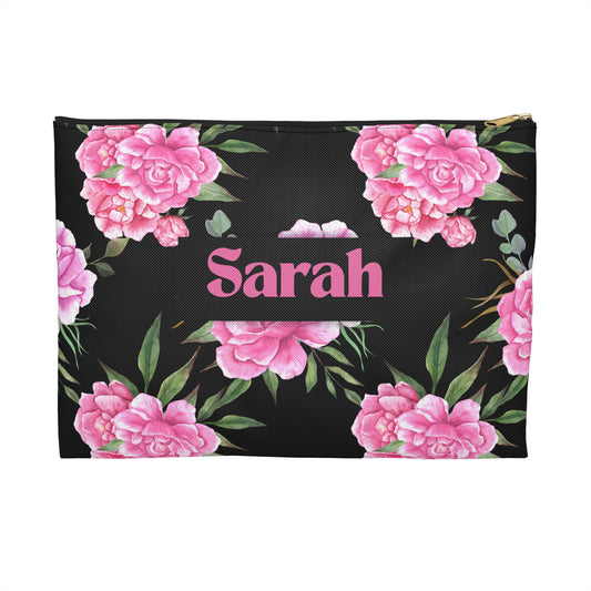 Floral Personalized Accessory Pouch, Makeup Bag, Gift for Her, Travel Organizers, Custom Name Pouch, Cute Pencil Case