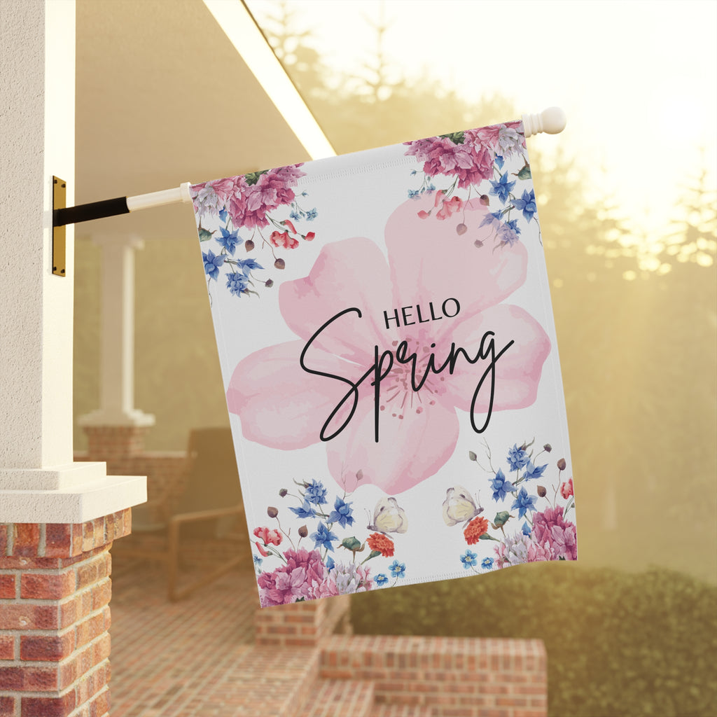 Spring Garden Flag 12X18 Hello Spring House Flag or Garden Flag Floral Decoration, Seasonal Spring Garden Flag