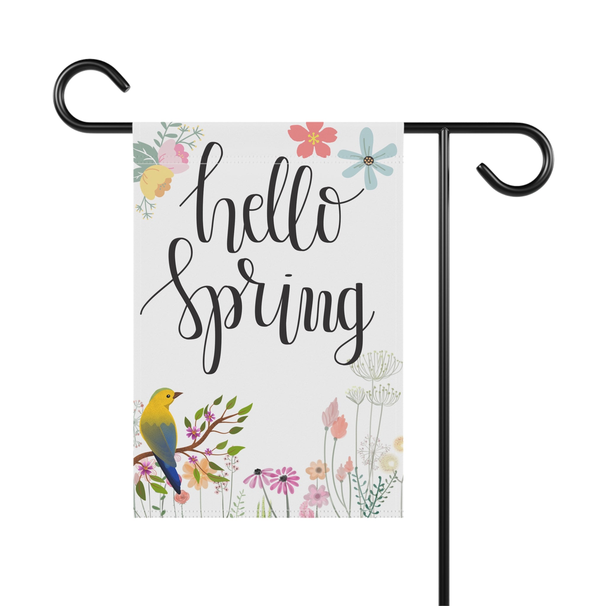 Spring Flag with Birds and Flowers Hello Spring Decor, Floral Welcome Outdoor Home Decoration, Garden Flag or House flag sizes