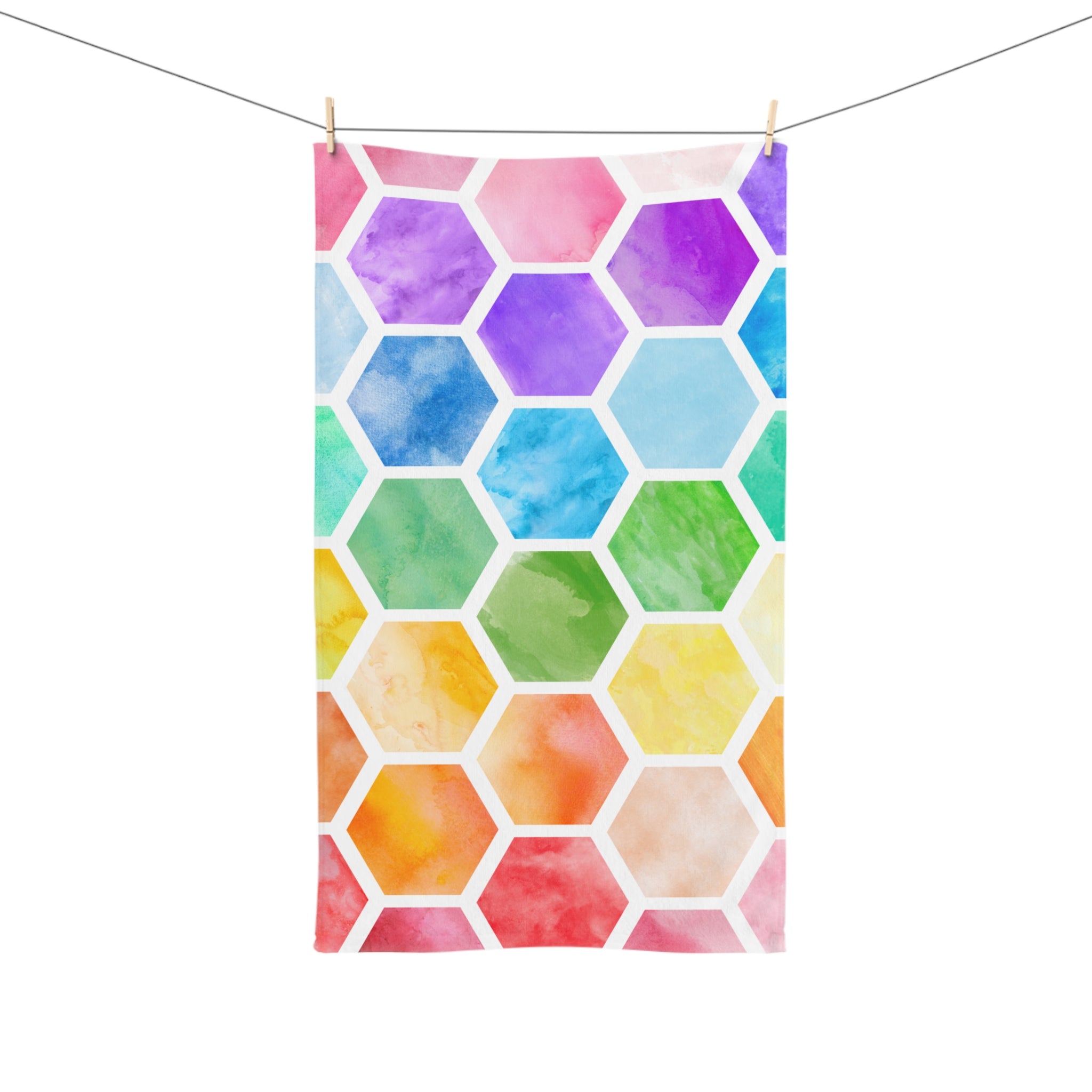 Colorful Hexagon Pattern Hand Towel - Vibrant Kitchen or Bath Decor, Gift for Housewarming, Beach, Bathroom Guest Towel