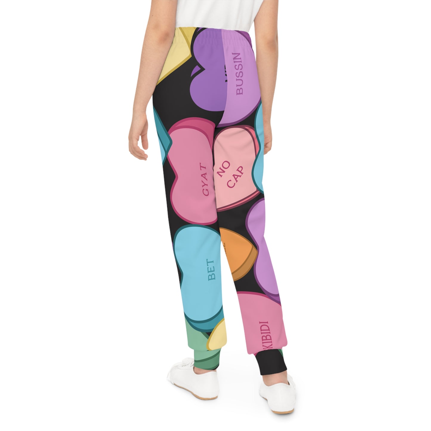 Kids Candy Hearts Valentines Day Joggers, Slang Skibidi Bussin No Cap, Youth Pants, Children Sweatpants, Valentine's Apparel, Heart