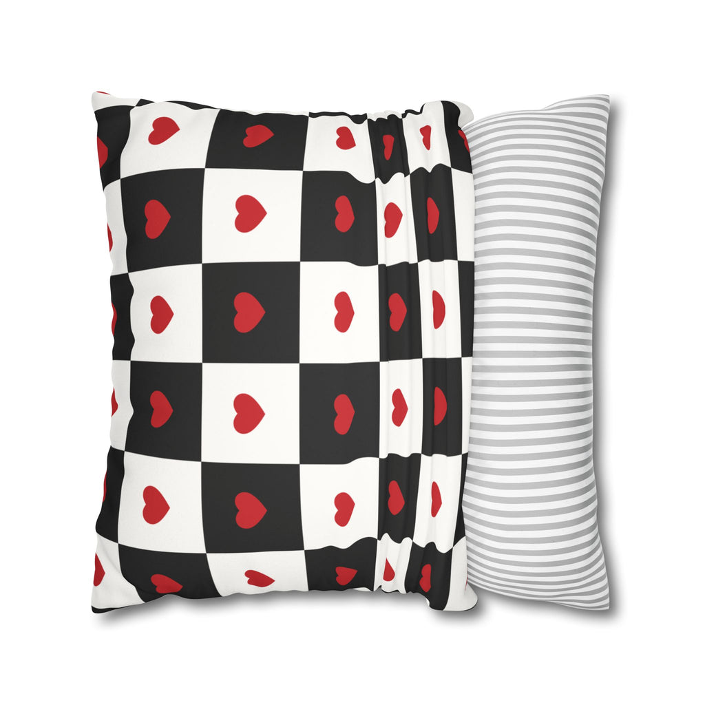 Valentines Pillowcase, Heart Pillow Cover, Checkered Decor, Faux Suede Cushion, Valentine's Day Gift, Square Throw Pillow, Love Home Decor