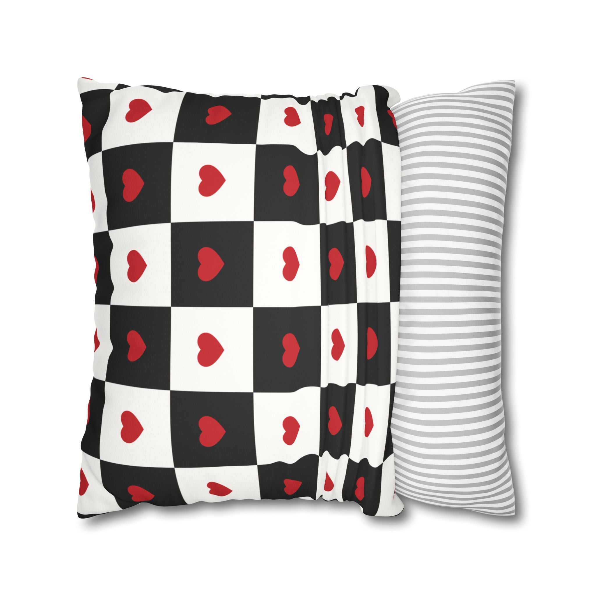 Valentines Pillowcase, Heart Pillow Cover, Checkered Decor, Faux Suede Cushion, Valentine's Day Gift, Square Throw Pillow, Love Home Decor