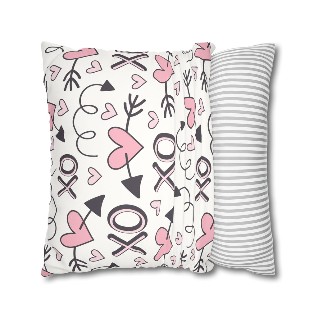 Valentine's Print Faux Suede Square Pillowcase XO Heart Print Valentine's Sofa Pillow Case Valentines Decor
