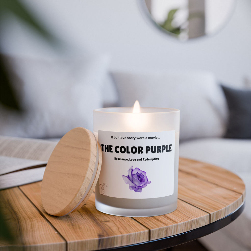 The Color Purple Wooden Wick Candle, 11oz If Our Love Story Were a Movie Romantic Unique Frosted Glass Candle Gift