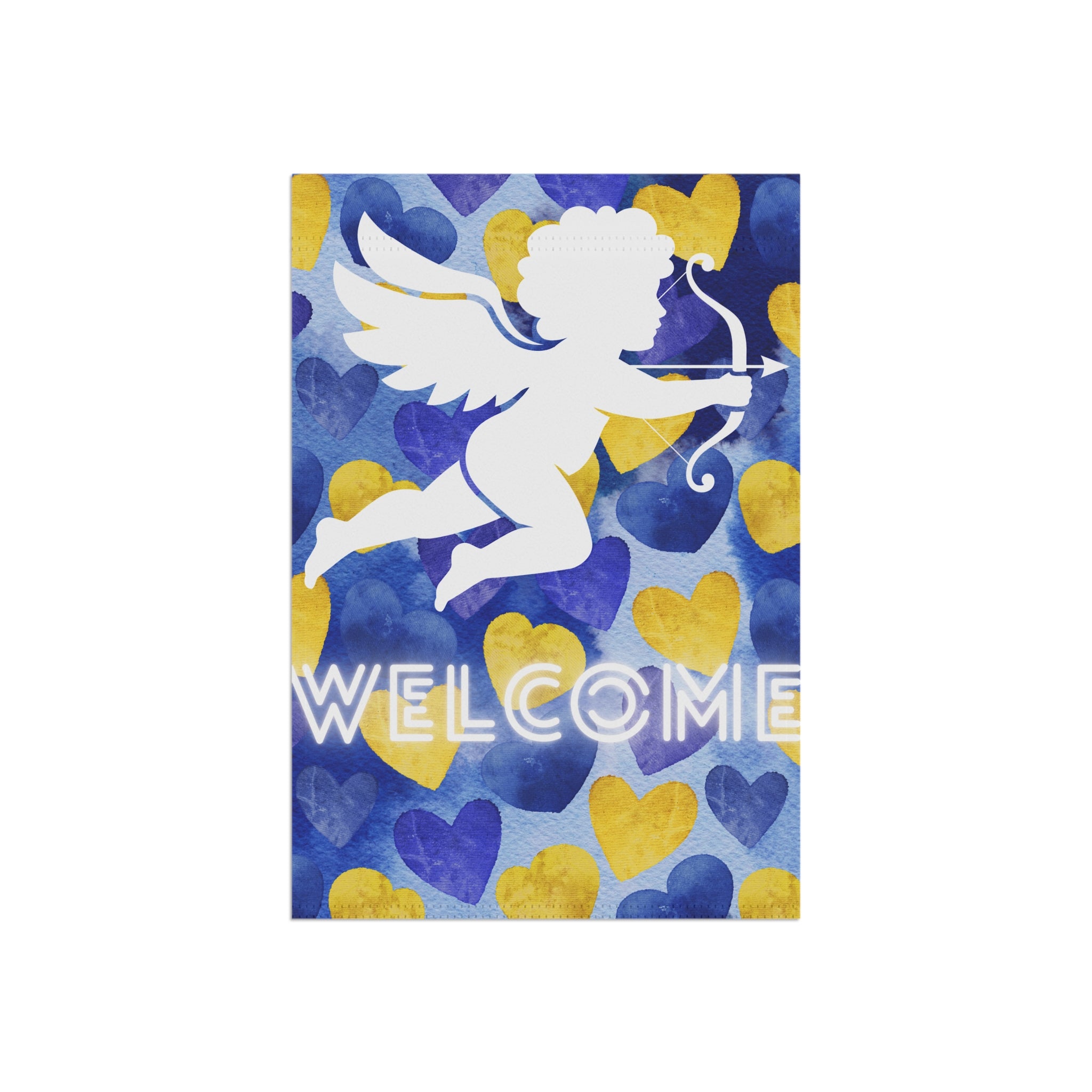 Cupid Valentine's Day Garden Flag Valentine's Day Welcome Flag Blue and Yellow Hearts