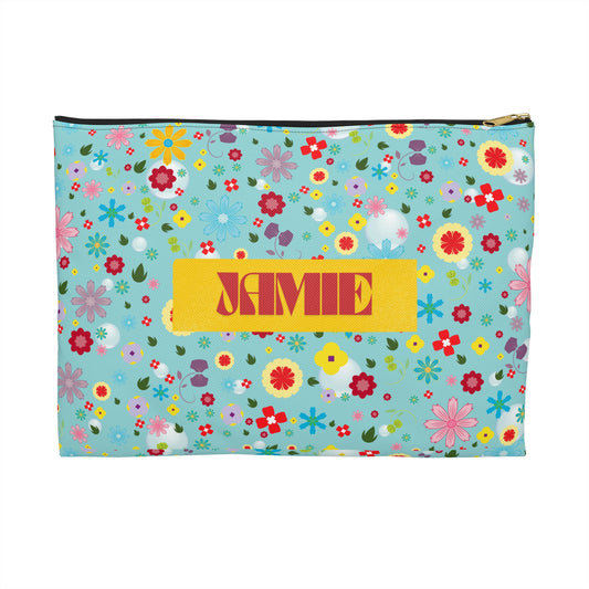 Colorful Floral Accessory Pouch, Cosmetic Bag, Makeup Organizer, Travel Case, Gift for Her Personalize or leave blank