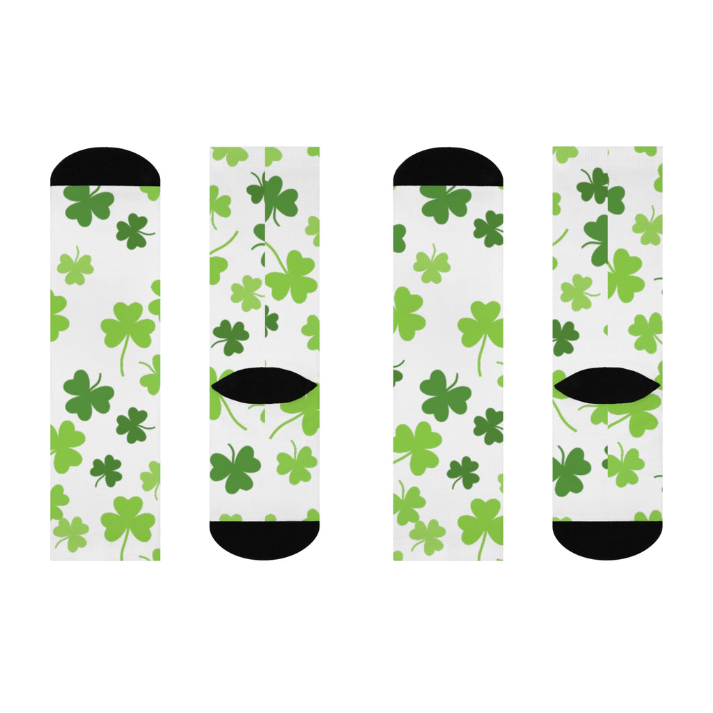 St. Patrick's Day Cushioned Crew Socks with Green Shamrock Design