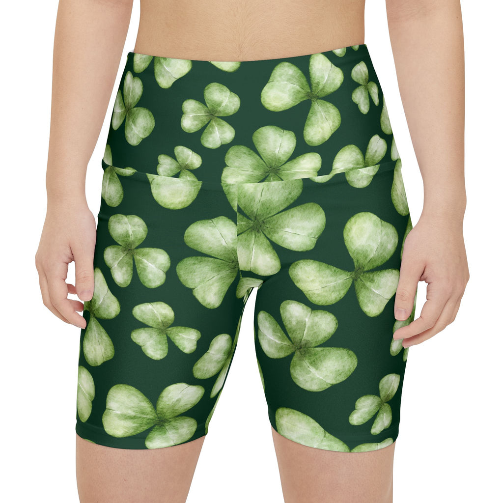 Shamrock Shorts Women's Workout Shorts with Shamrock Print for St. Patrick's Day Run