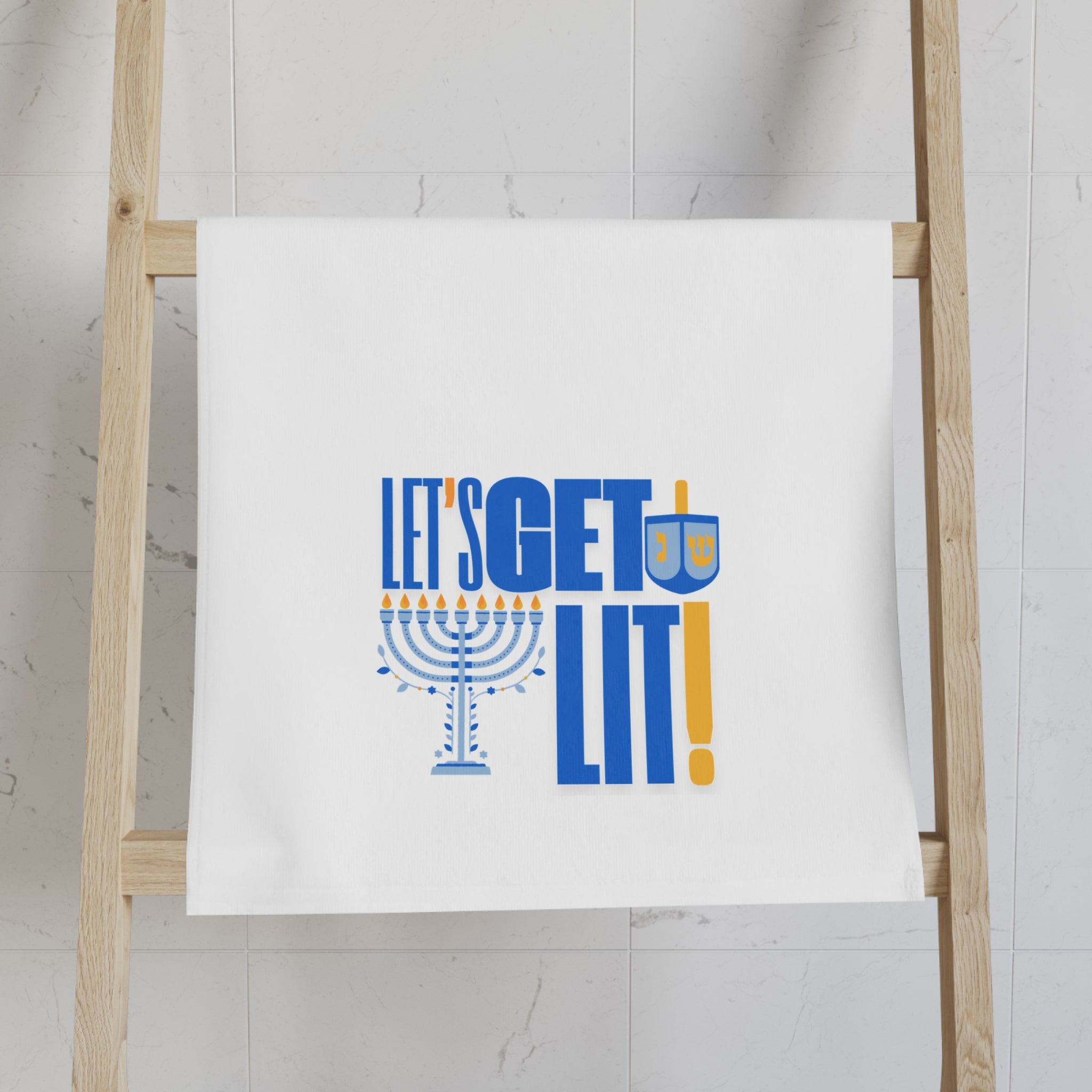 Let's Get Lit Hanukkah Hand Towel, Chanukah Dish Towel