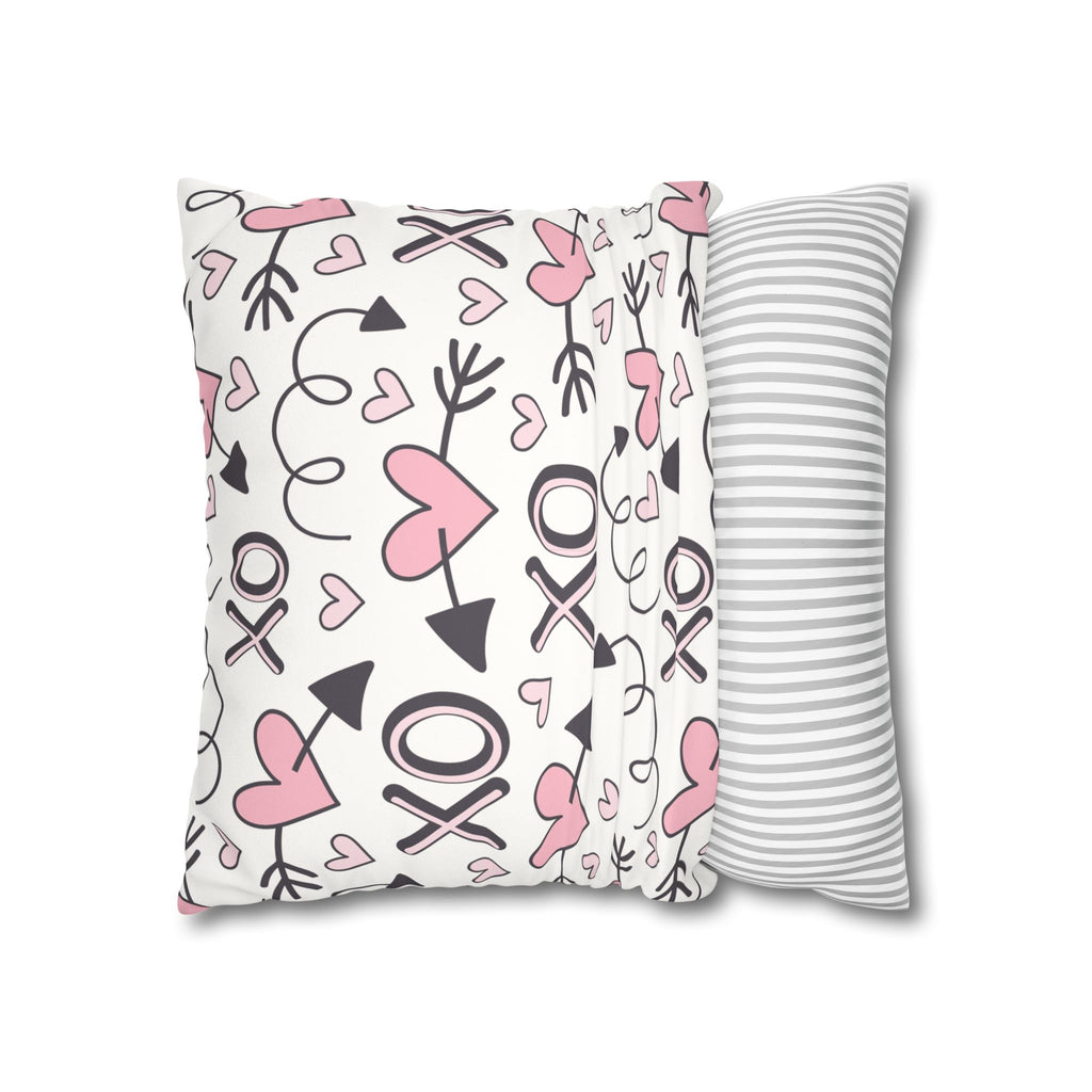 Valentine's Print Faux Suede Square Pillowcase XO Heart Print Valentine's Sofa Pillow Case Valentines Decor
