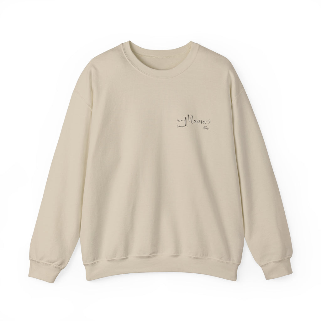 Custom 2 child Mama Sweatshirt with Names Heavy Blend™ Crewneck Sweatshirt