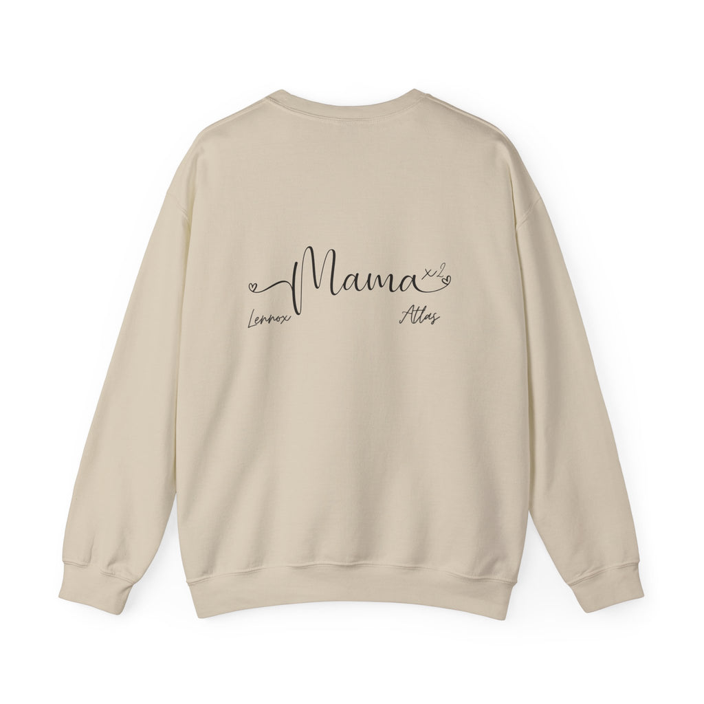 Custom 2 child Mama Sweatshirt with Names Heavy Blend™ Crewneck Sweatshirt