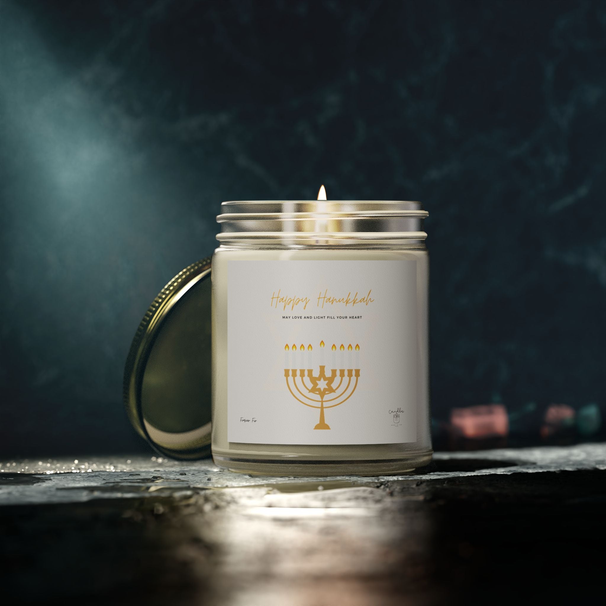 Frasier Fir Hanukkah Candle, Frasier Fir Scented Hanukkah Candle made of Coconut Apricot Wax (4oz, 9oz)