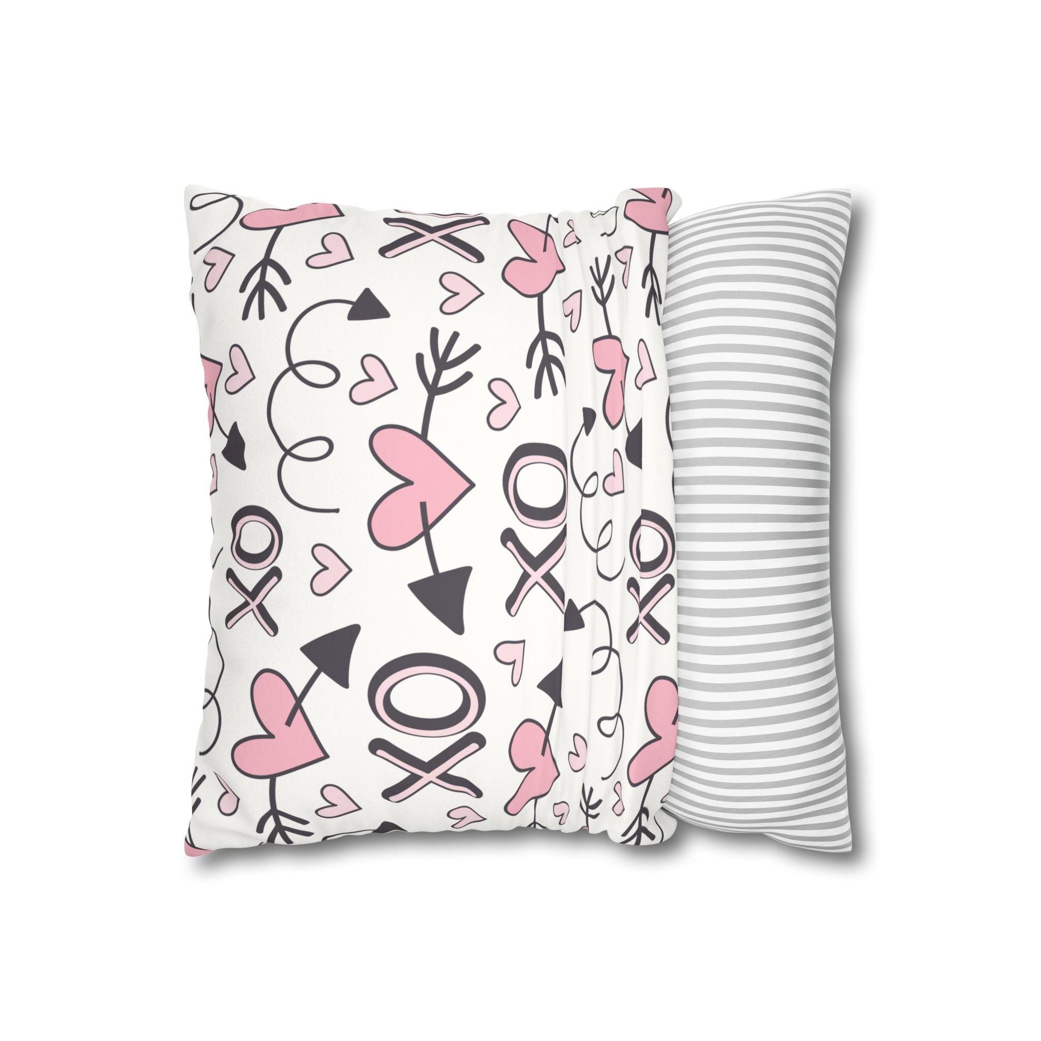 Valentine's Print Faux Suede Square Pillowcase XO Heart Print Valentine's Sofa Pillow Case Valentines Decor