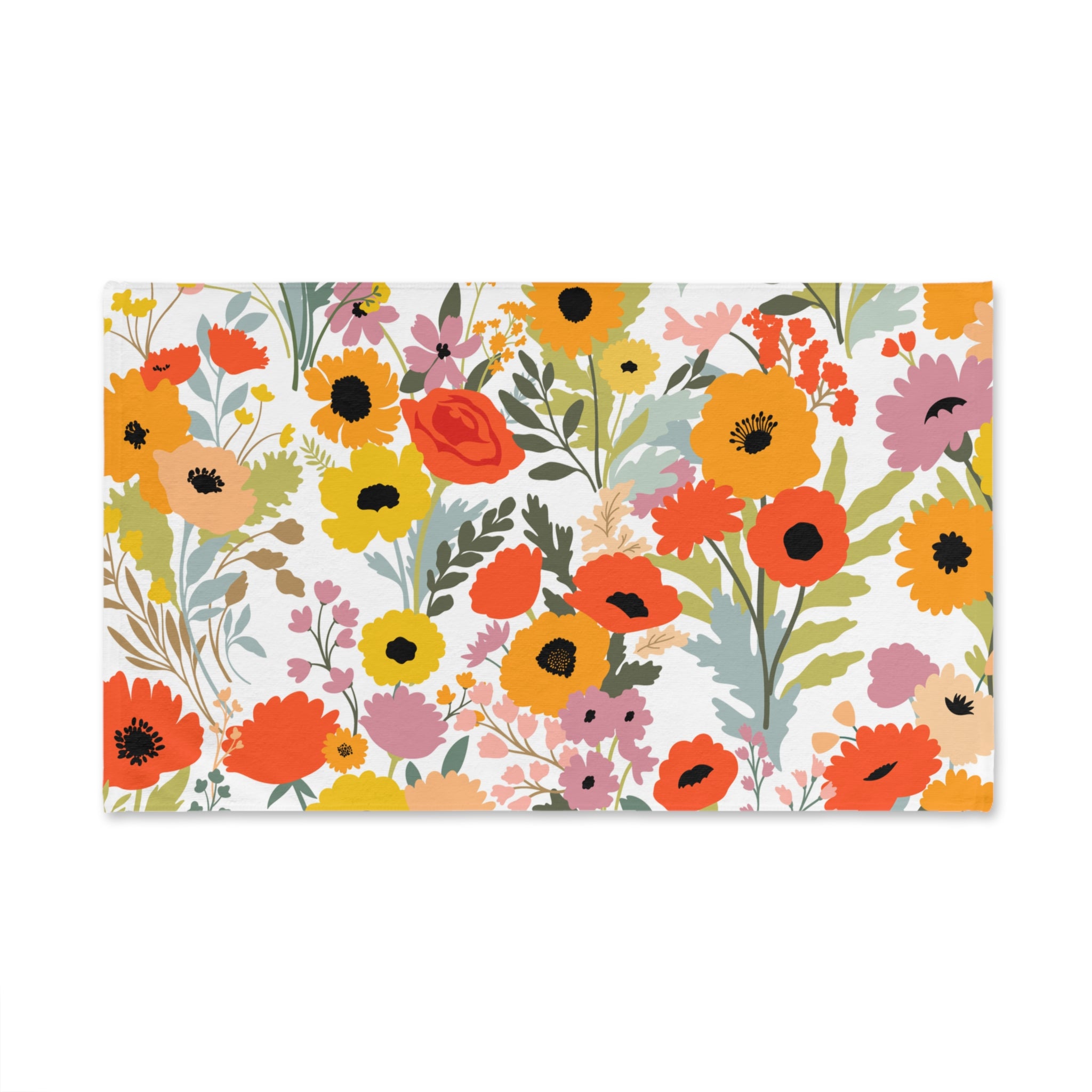 Floral Hand Towel - Nature Inspired Kitchen Decor, Garden Lovers Gift, Vibrant Orange Yellow Bathroom Towel, Bath or Kitchen Towel