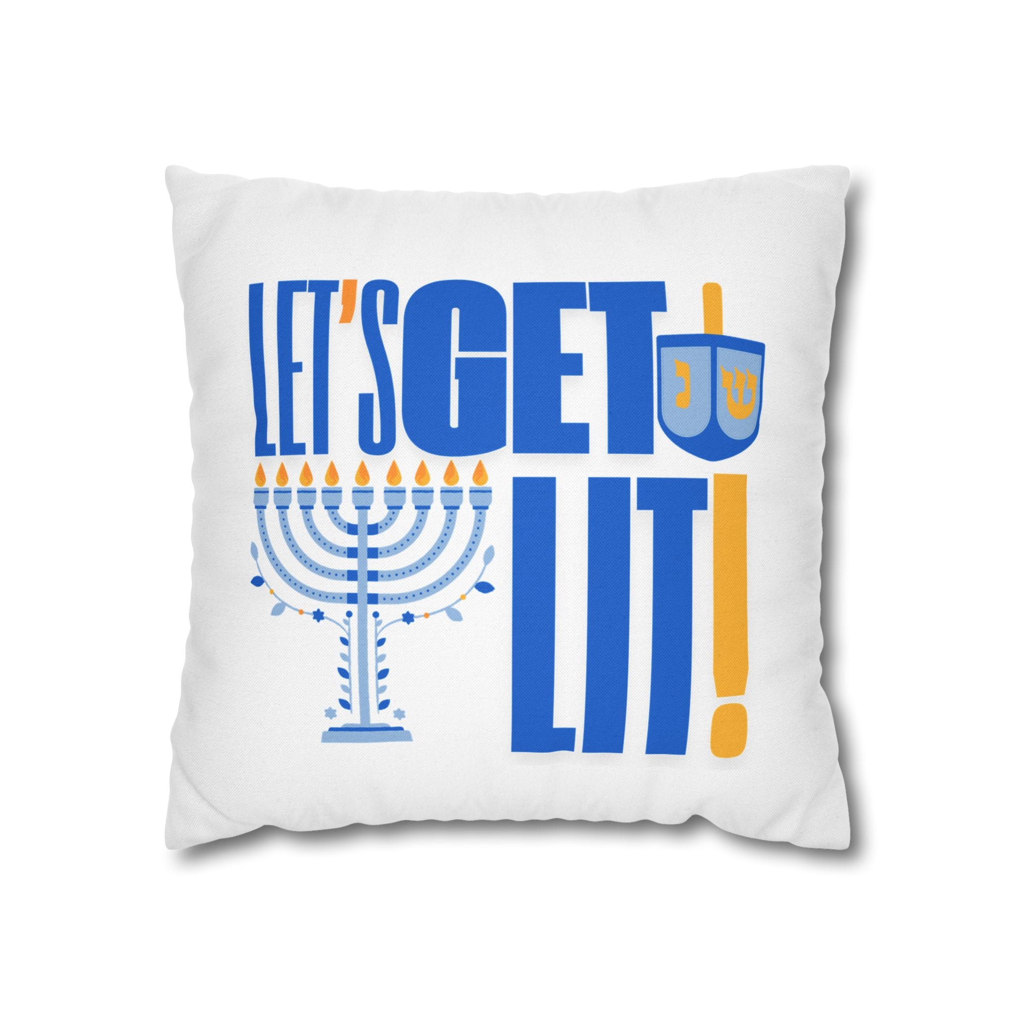 Hanukkah Decor Pillowcase, Let's Get Lit Chanukah Pillow Cover, Double Sided Hanukkah Decor