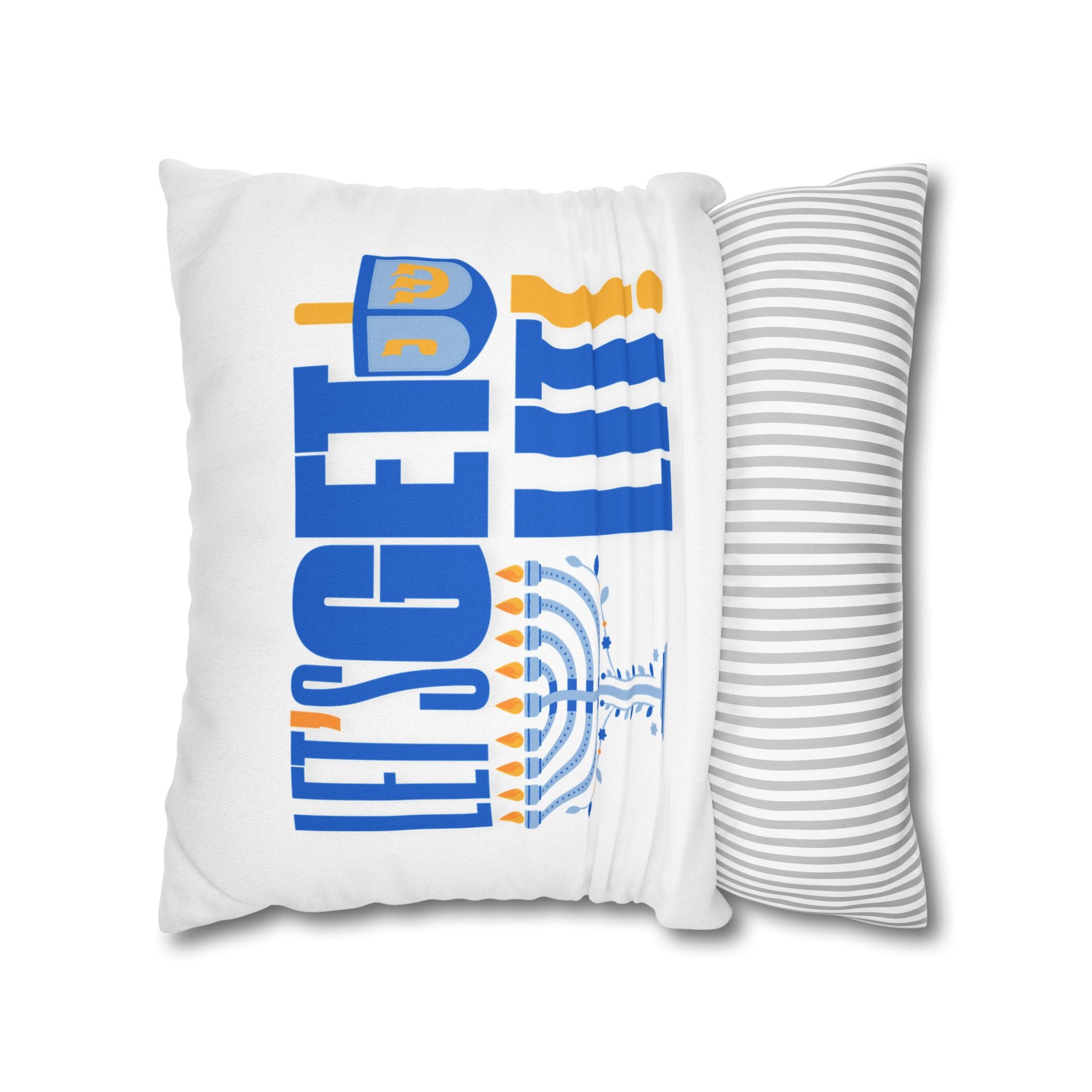 Hanukkah Decor Pillowcase, Let's Get Lit Chanukah Pillow Cover, Double Sided Hanukkah Decor