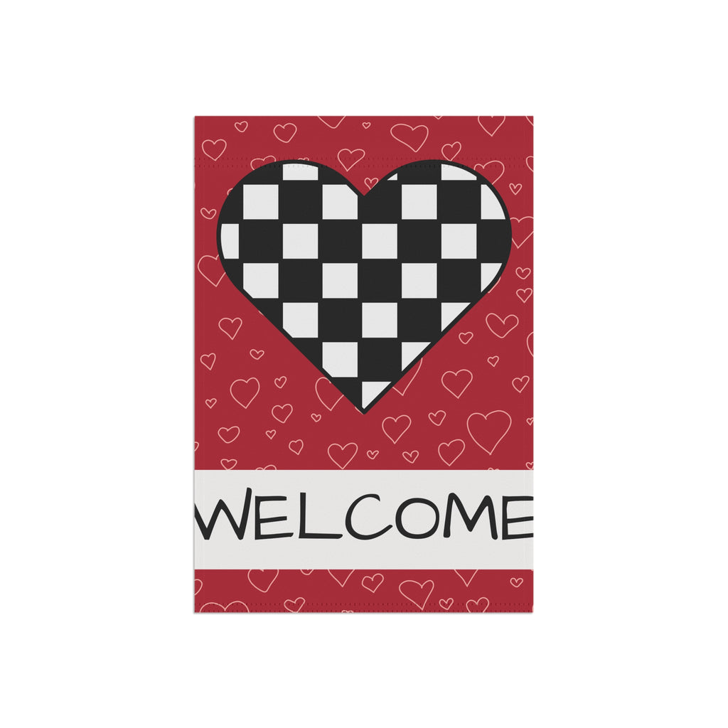 Welcome Garden Flag Valentine's Day Garden Flag Checkered Garden Flag for Valentine's Day