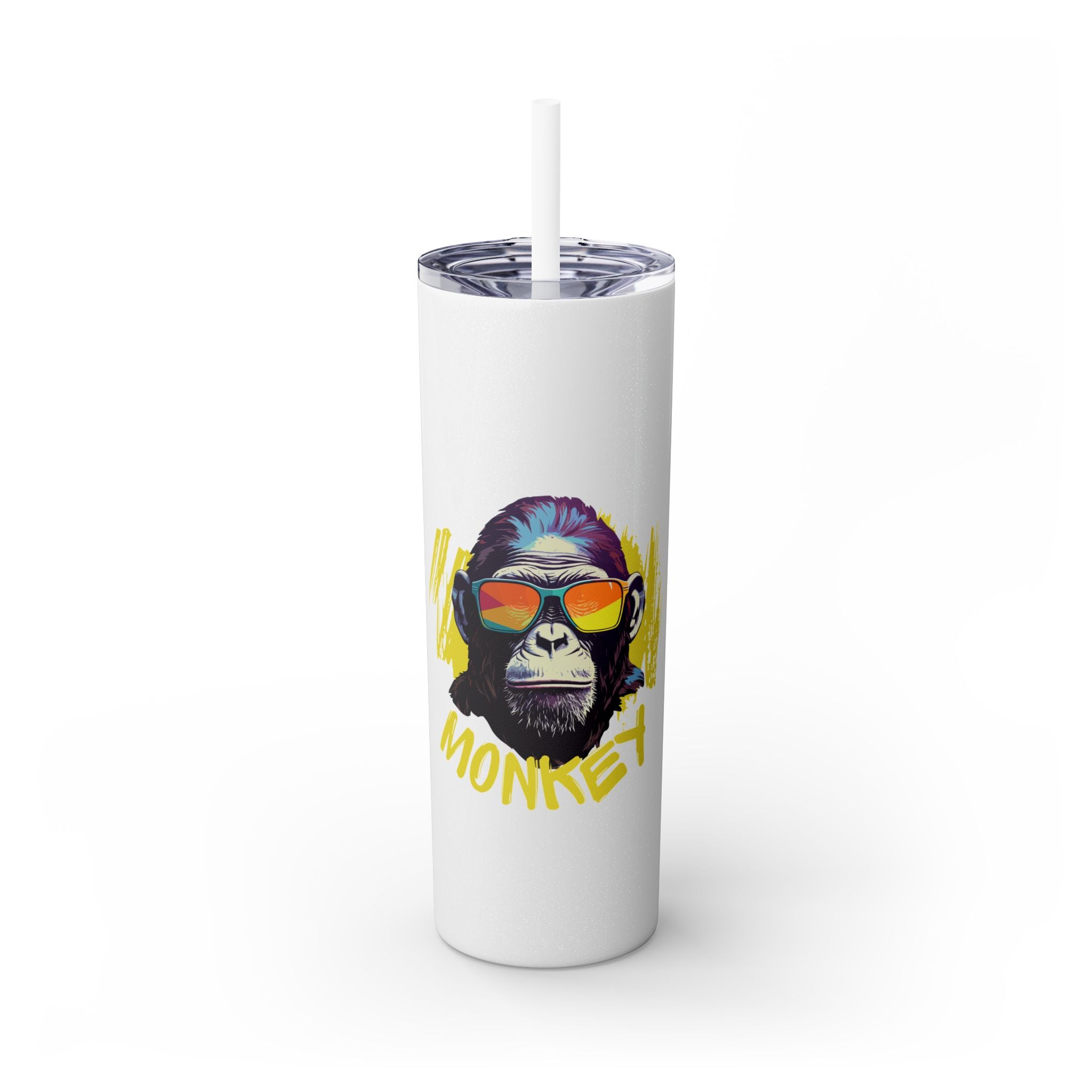 Monkey Print Skinny Tumbler with Straw, 20oz