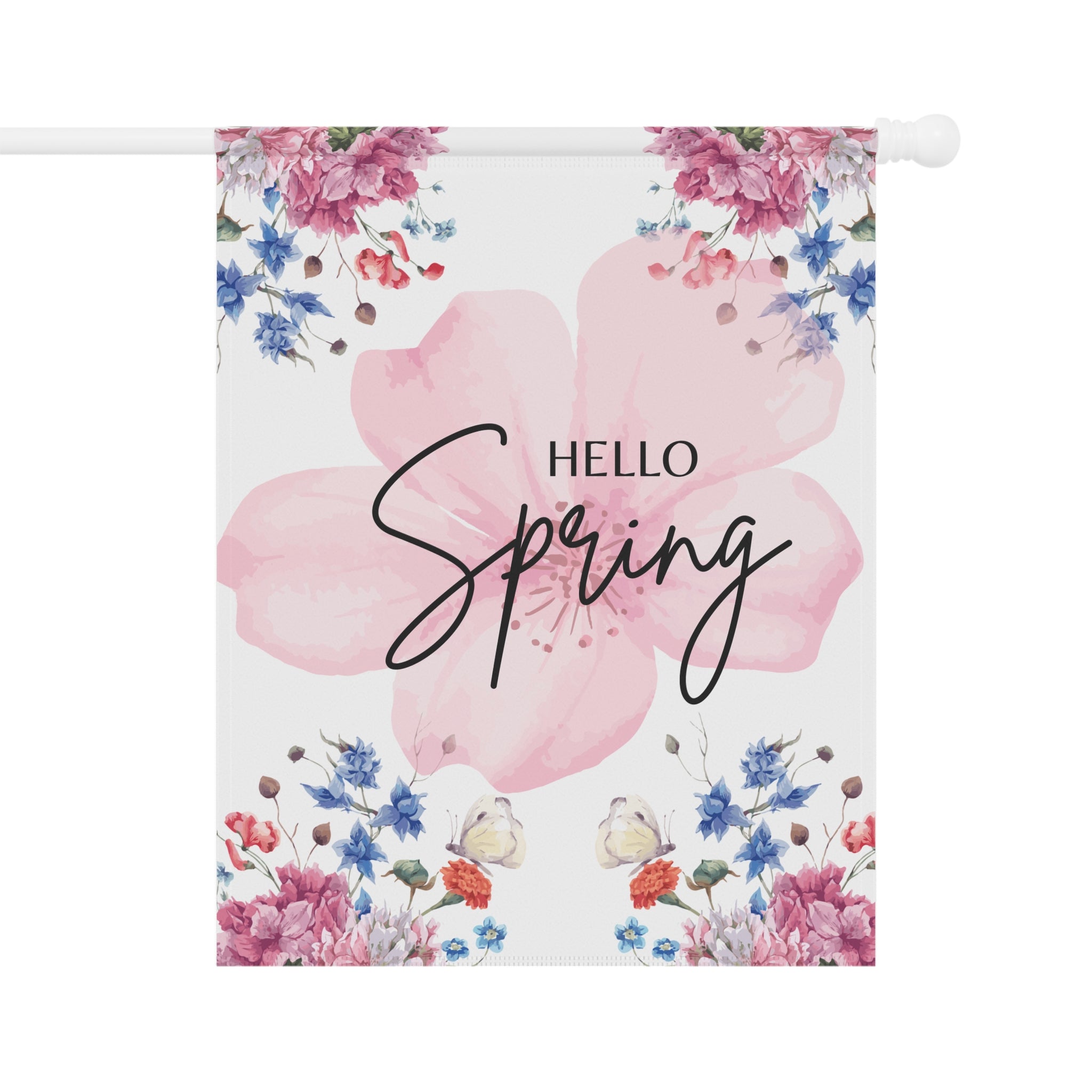 Spring Garden Flag 12X18 Hello Spring House Flag or Garden Flag Floral Decoration, Seasonal Spring Garden Flag