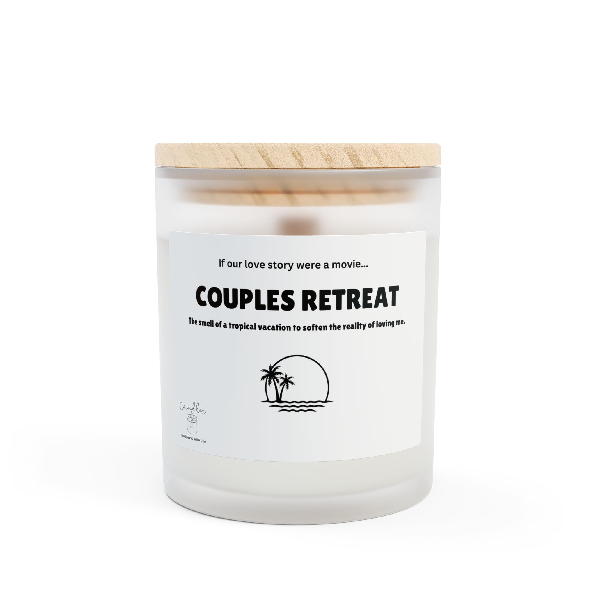 Couples Retreat Frosted Glass Candle, 11oz If Our Love Story Were a Movie Candle Unique Wooden Wick Candle Couples Gift