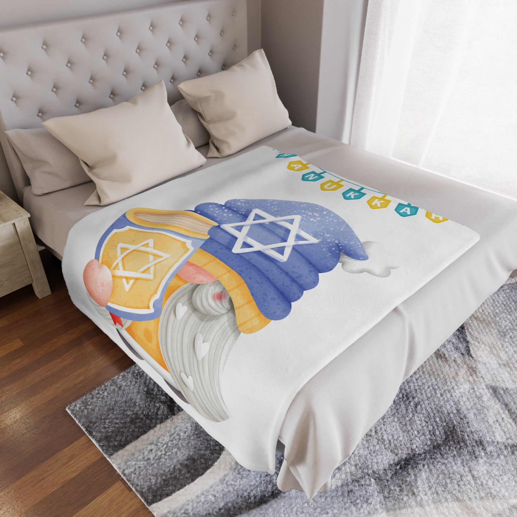 Hanukkah Gnome Microfiber Blanket | Hanukkah Throw Blanket