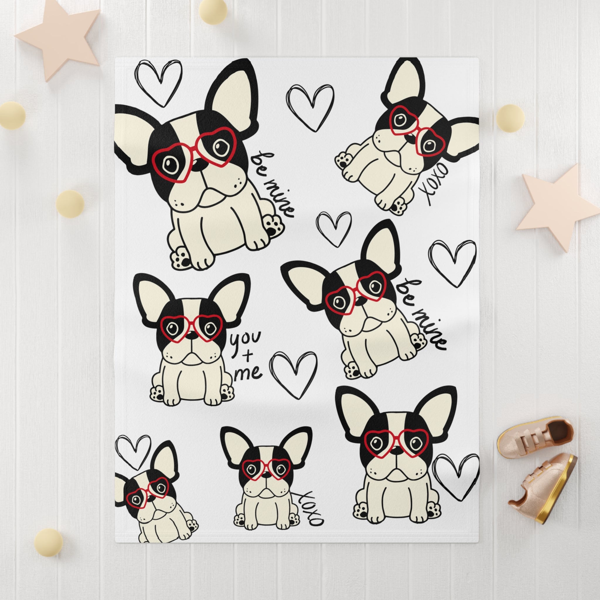 Frenchie Baby Bulldog Blanket French Bulldog Print Valentine's Baby Blanket Soft Fleece Baby Blanket with French Bulldog Print