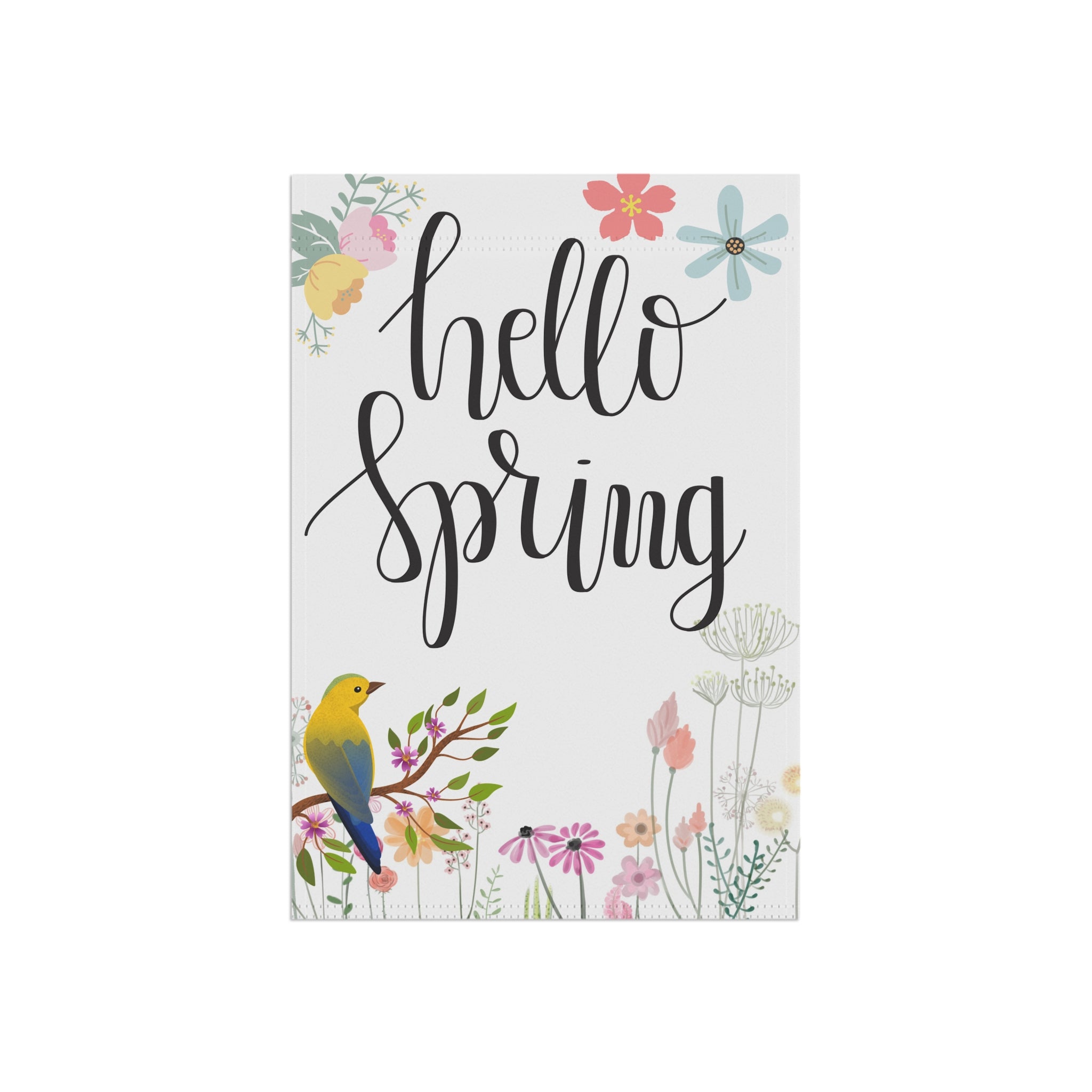 Spring Flag with Birds and Flowers Hello Spring Decor, Floral Welcome Outdoor Home Decoration, Garden Flag or House flag sizes