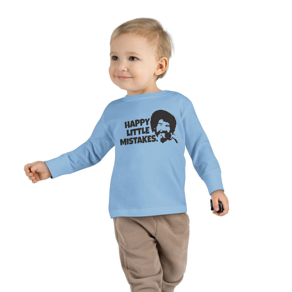 Bob Ross Inspired Toddler Long Sleeve Tee - Happy Little Mistakes Graphic Tee