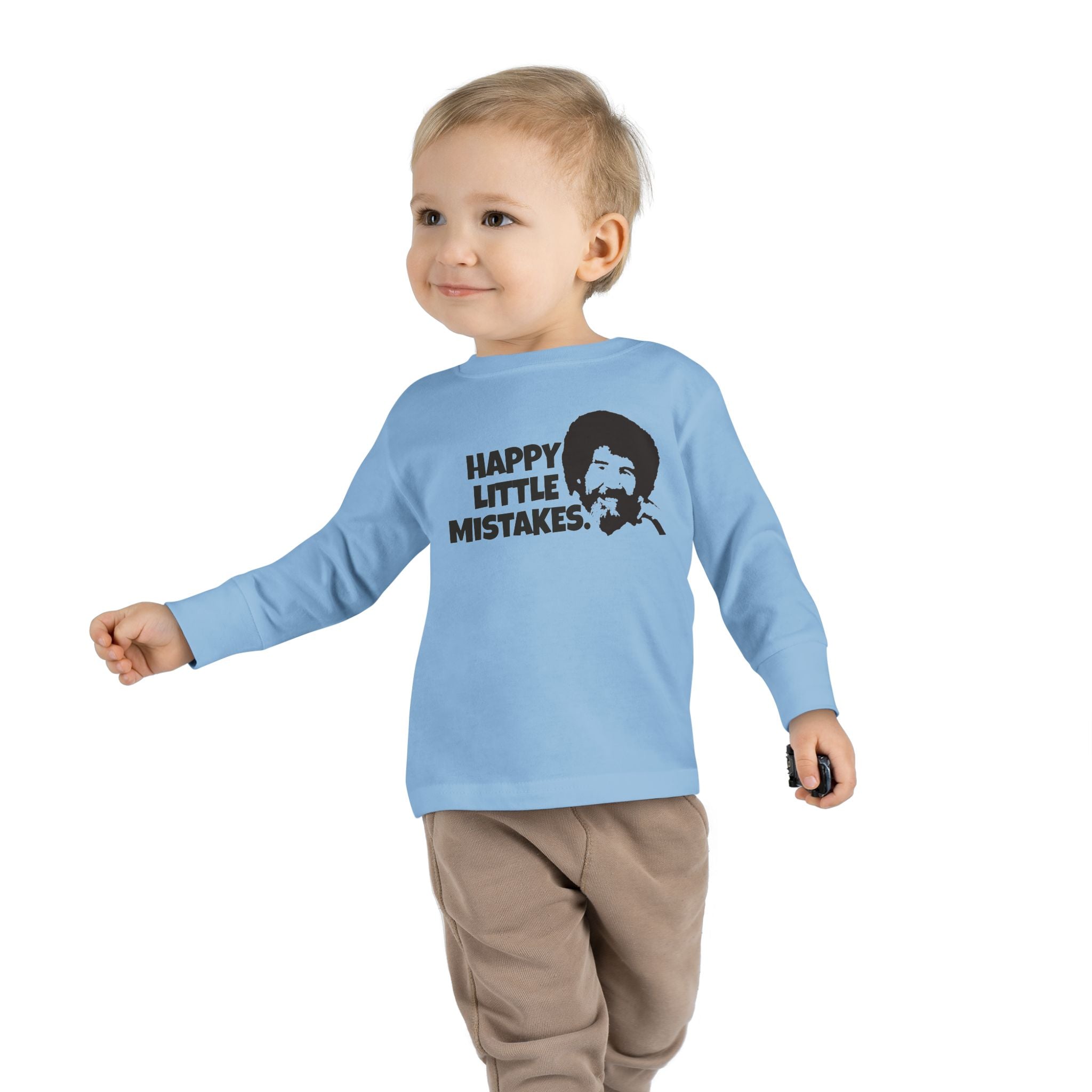 Bob Ross Inspired Toddler Long Sleeve Tee - Happy Little Mistakes Graphic Tee