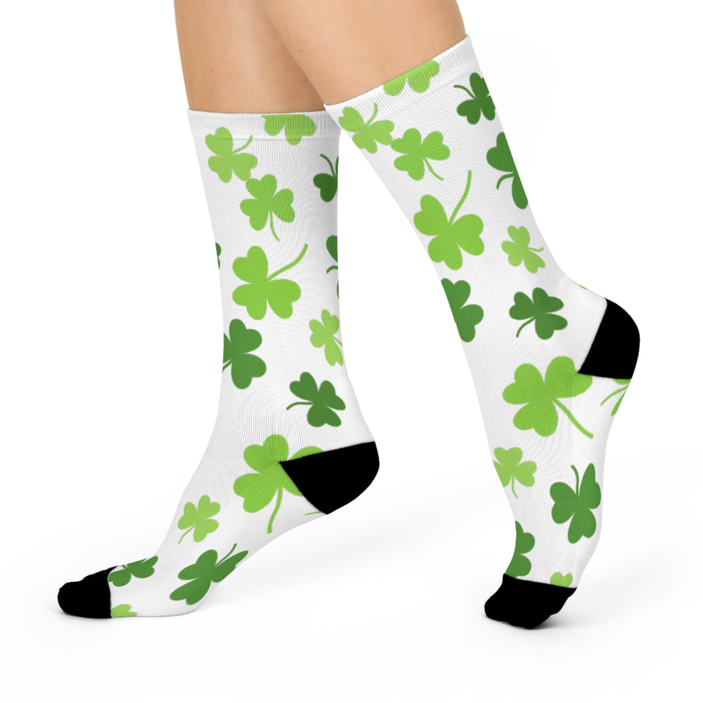 St. Patrick's Day Cushioned Crew Socks with Green Shamrock Design