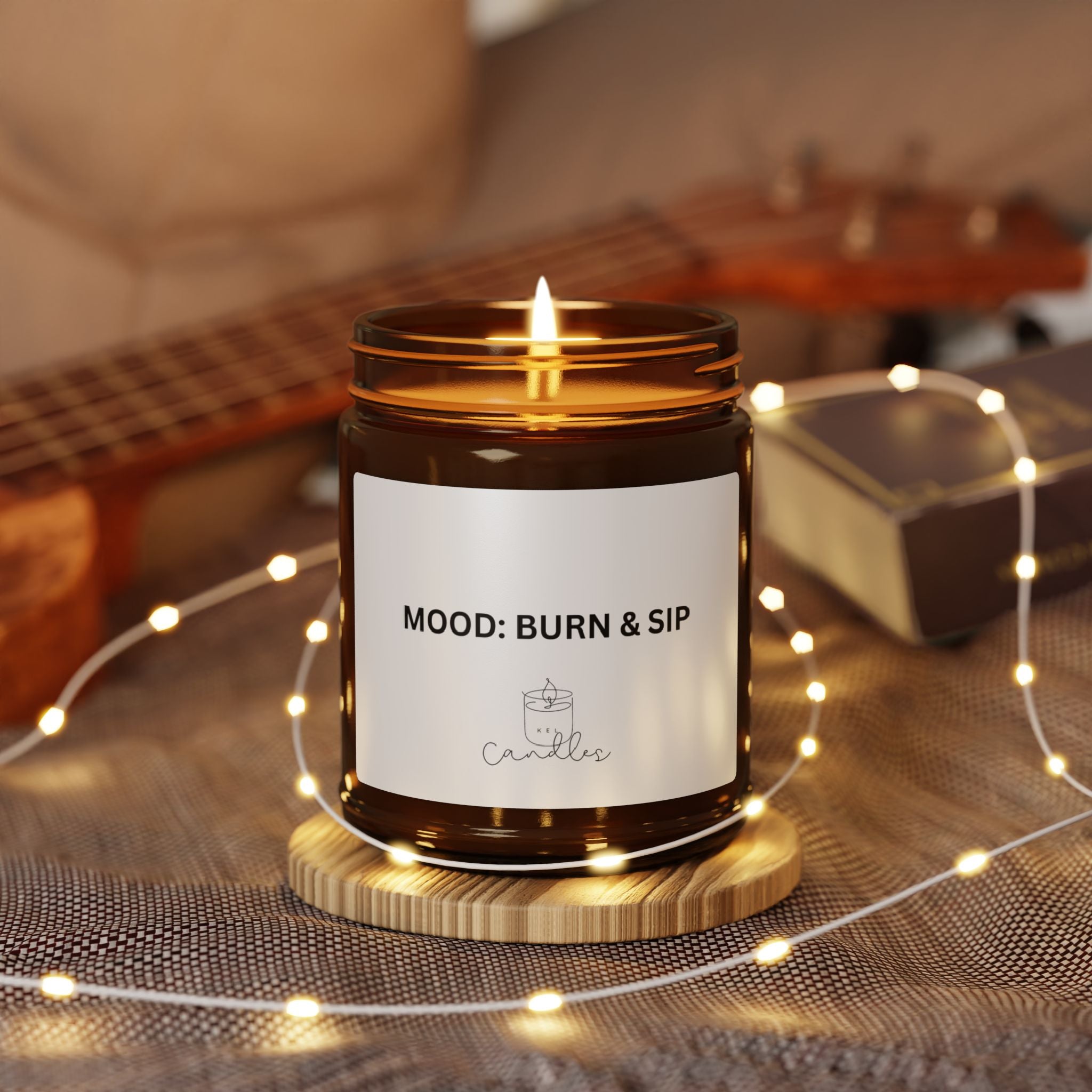 Mood: Burn and Sip Scented Soy Candle (Multi-Size, Amber Jar)