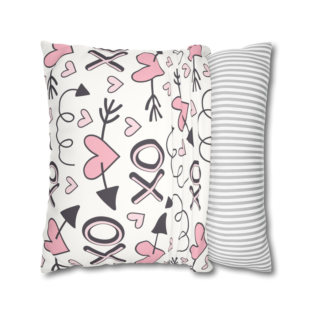 Valentine's Print Faux Suede Square Pillowcase XO Heart Print Valentine's Sofa Pillow Case Valentines Decor