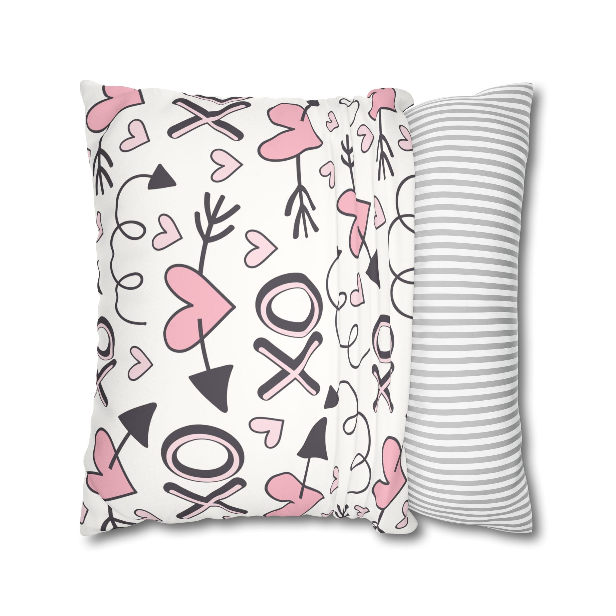 Valentine's Print Faux Suede Square Pillowcase XO Heart Print Valentine's Sofa Pillow Case Valentines Decor