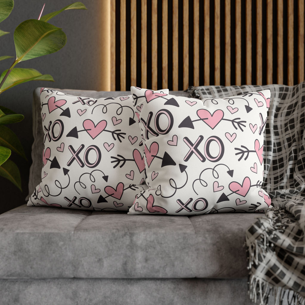 Valentine's Print Faux Suede Square Pillowcase XO Heart Print Valentine's Sofa Pillow Case Valentines Decor