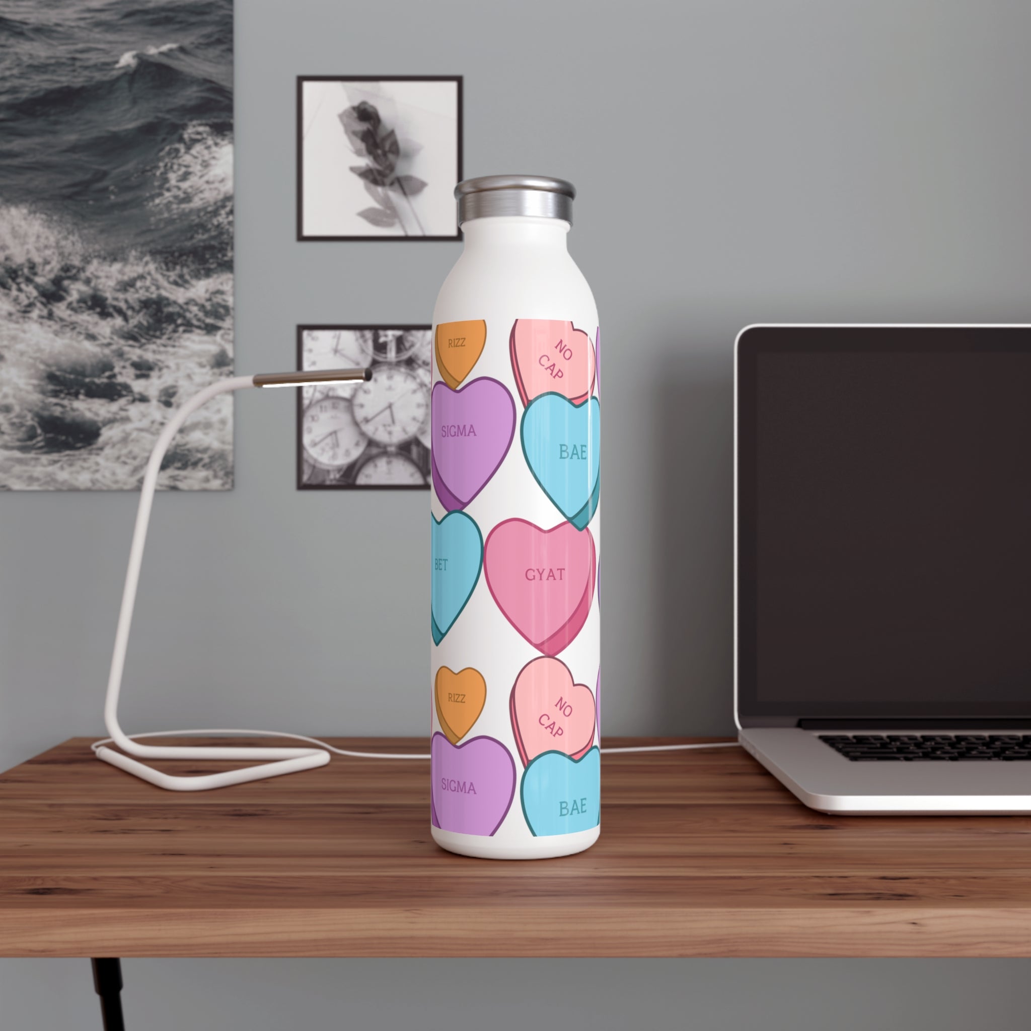 Candy Hearts Bussin Sigma Slim Water Bottle