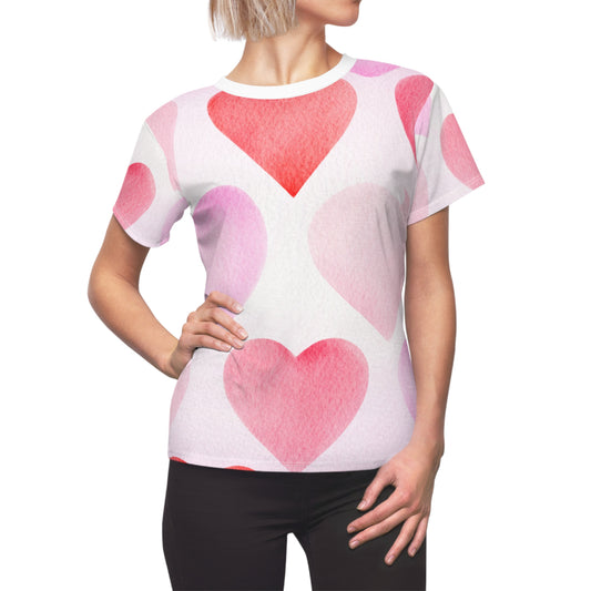 Valentine's Heart Print Tee for Women Valentine's Shirt for Ladies Heart Print Valentine's T Shirt