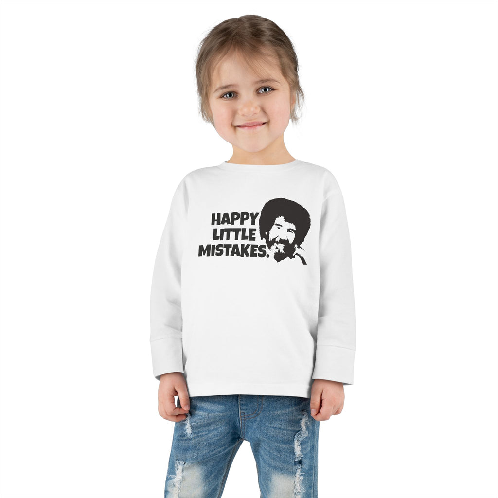 Bob Ross Inspired Toddler Long Sleeve Tee - Happy Little Mistakes Graphic Tee