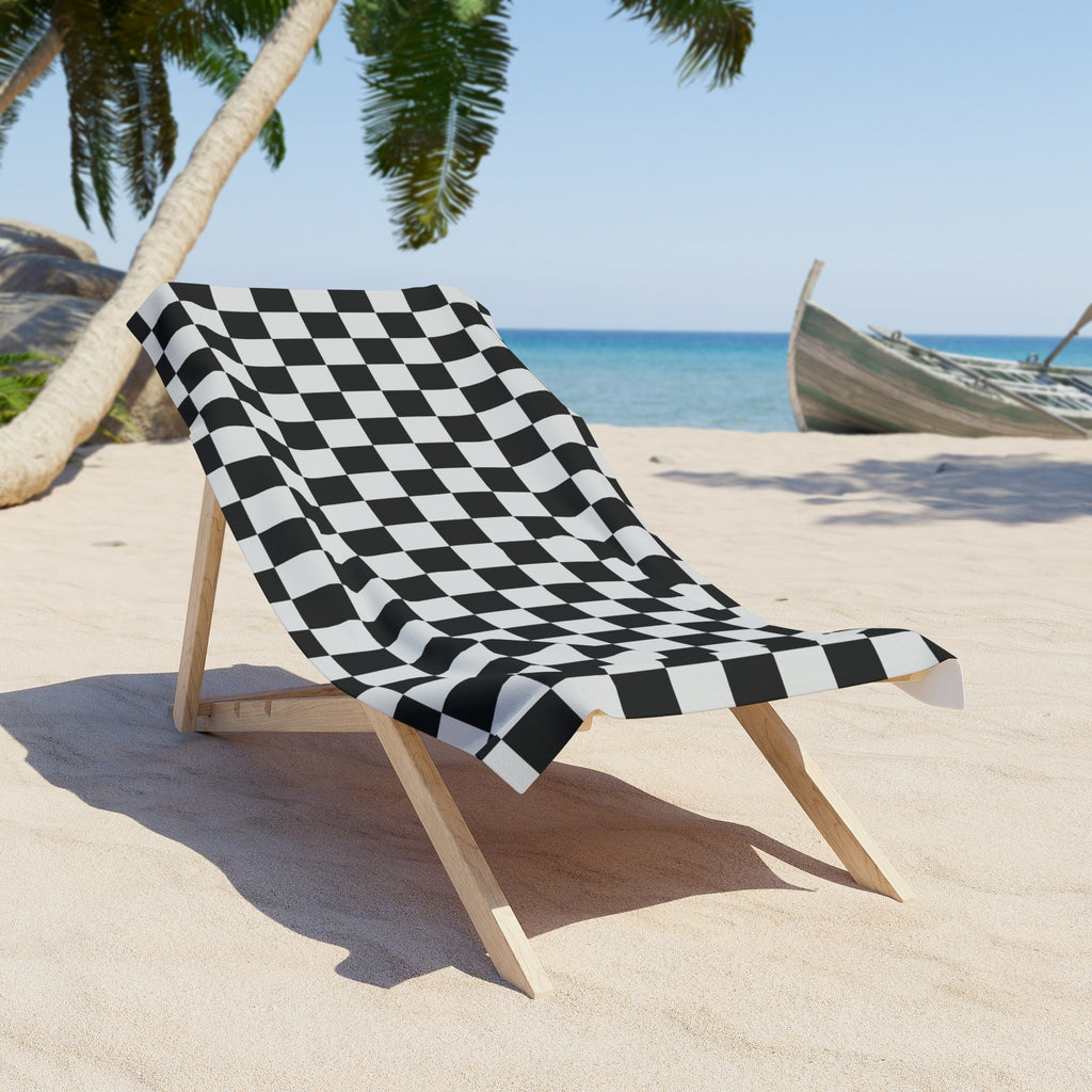 Black and White Beach Towel 30 x 60 Towel White and Black Print Chic Black and White Towel, Race Flag Towel, Checkered Flag Towel