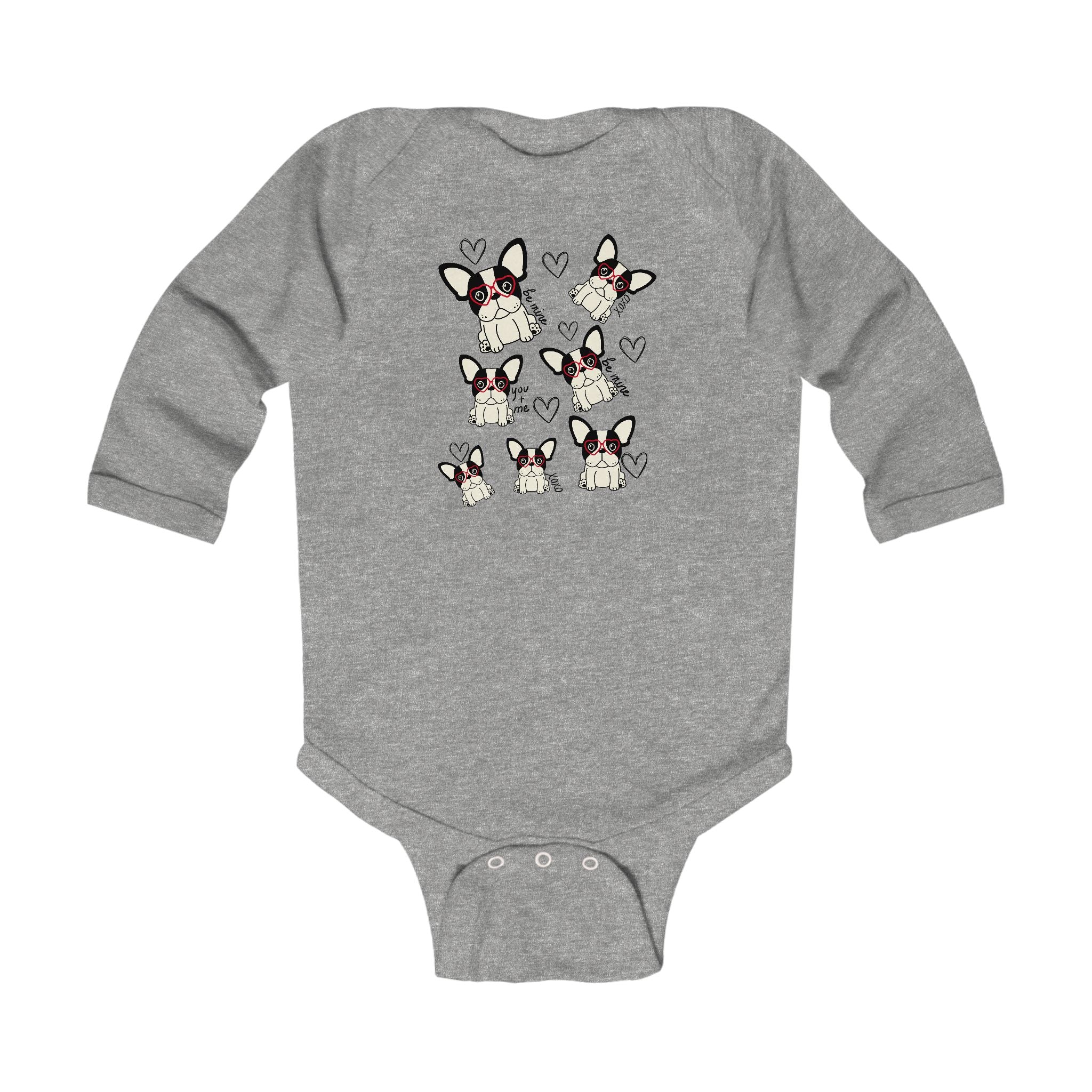 French Bulldog Baby Onesie Valentine's French Bulldog Onesie for Baby Frenchie Infant Long Sleeve Bodysuit