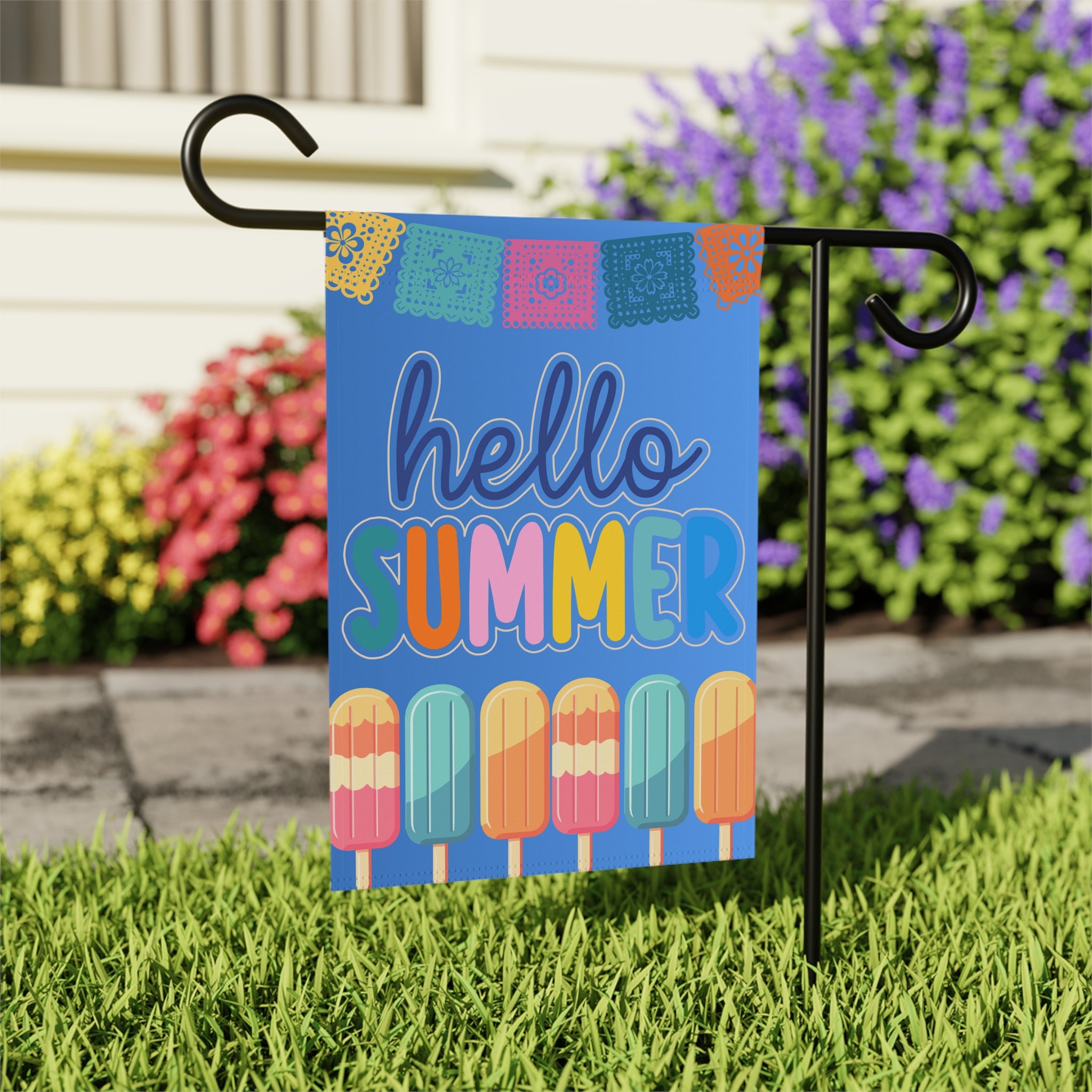 Summer Welcome Flag Hello Summer 12x18 Inches with Popsicles Design