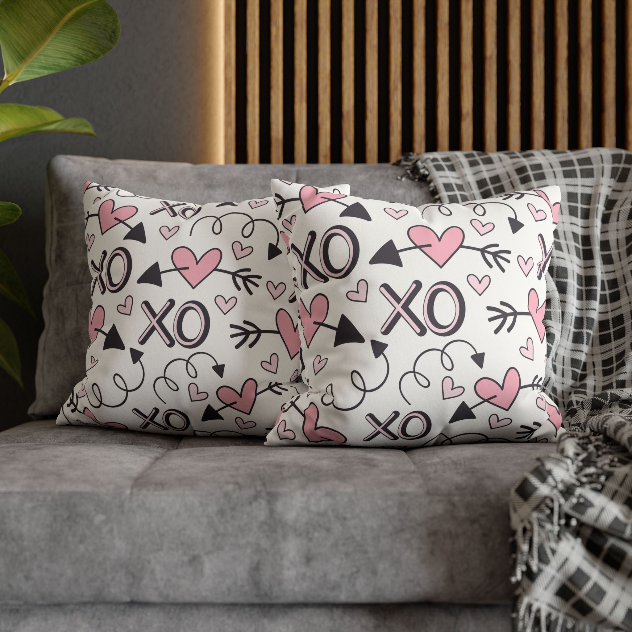 Valentine's Print Faux Suede Square Pillowcase XO Heart Print Valentine's Sofa Pillow Case Valentines Decor