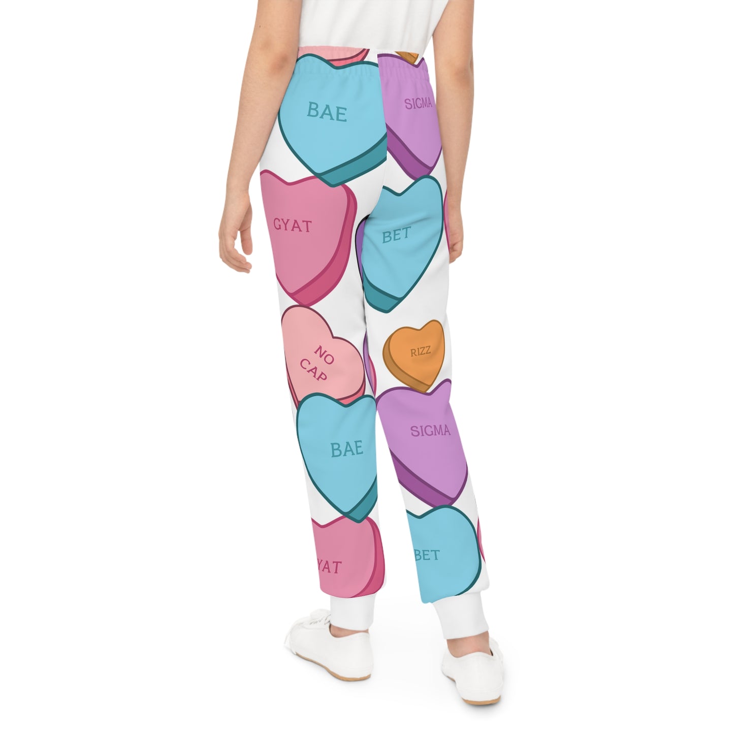 Valentines Day Kids Candy Hearts Joggers, Loungewear, Sweatpants, Fun Hearts and Slang Design