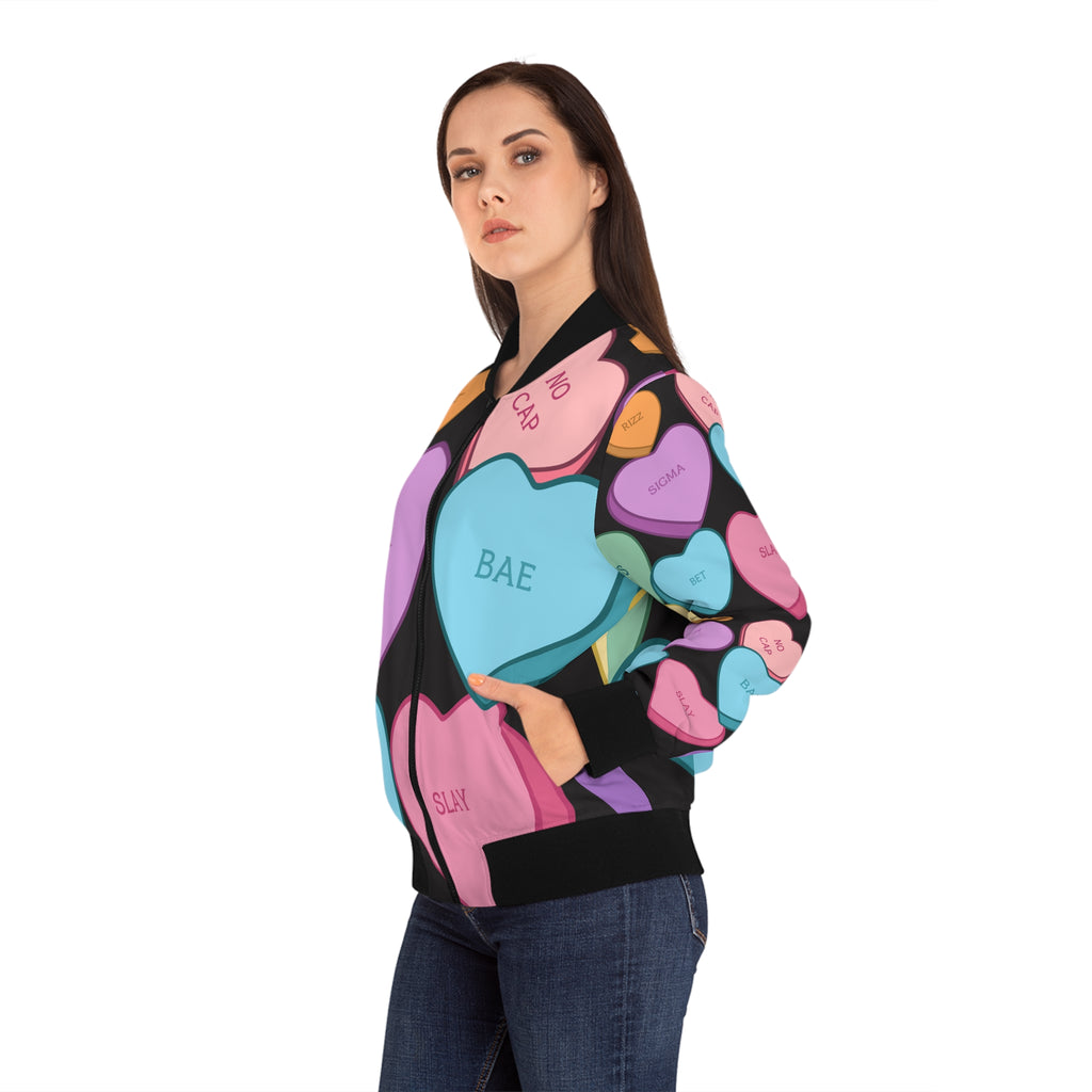 Valentine's Bomber Jacket Candy Hearts Women's Bomber Jacket